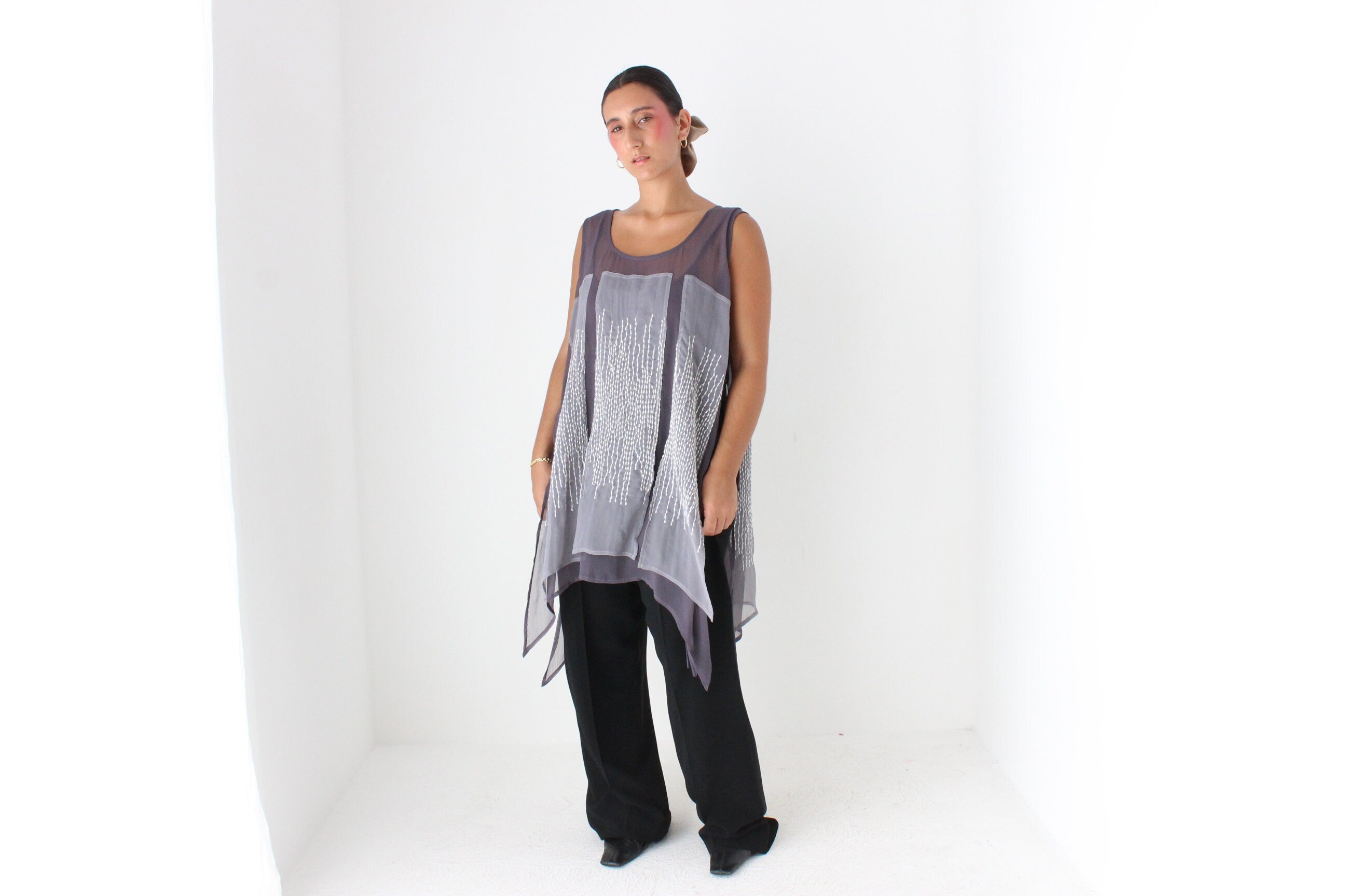 2000s Avant Garde Sheer Panel Smock Top