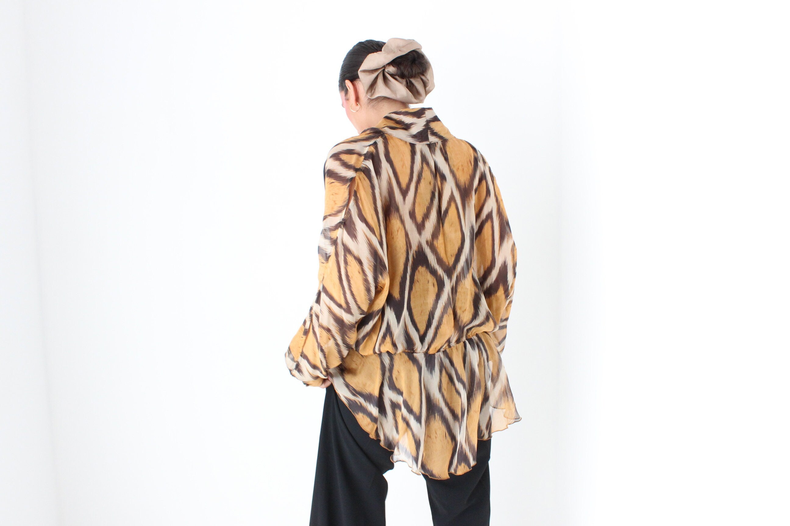 Y2K Pure Silk Animal Print Batwing Top