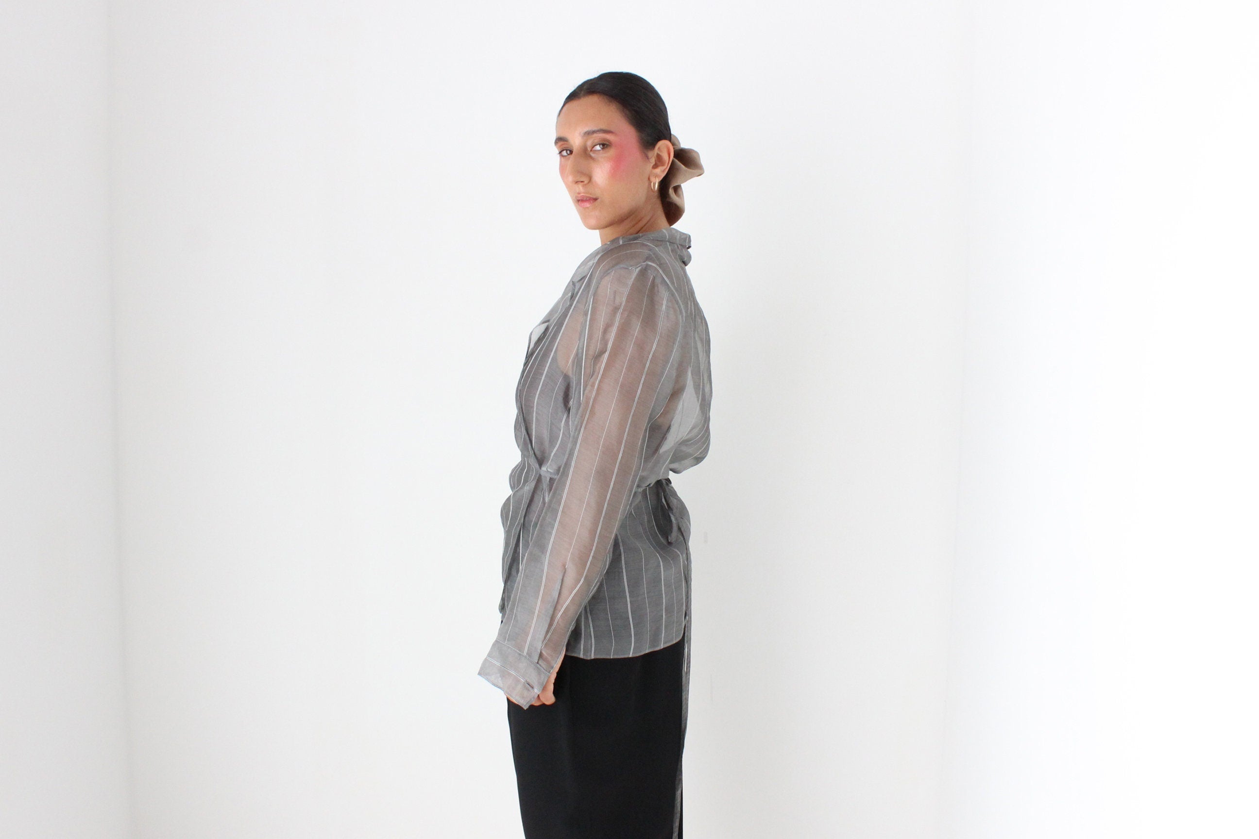 2000s Layfayette 148 Silk Organza Futuristic Wrap Top