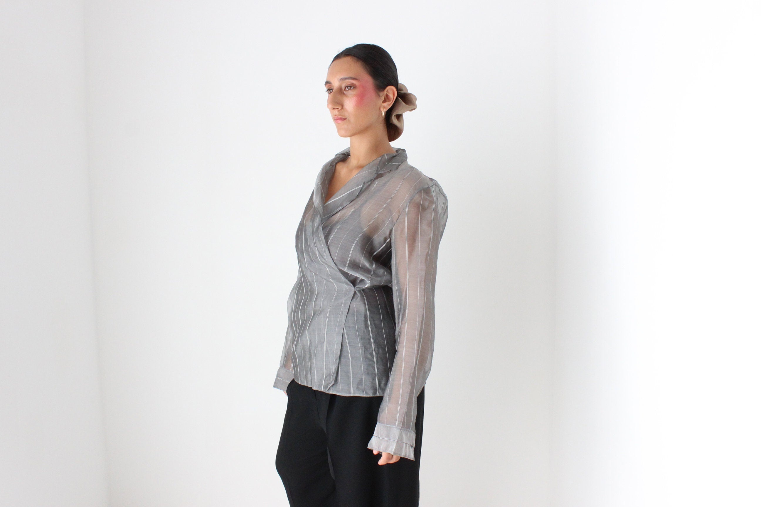 2000s Layfayette 148 Silk Organza Futuristic Wrap Top