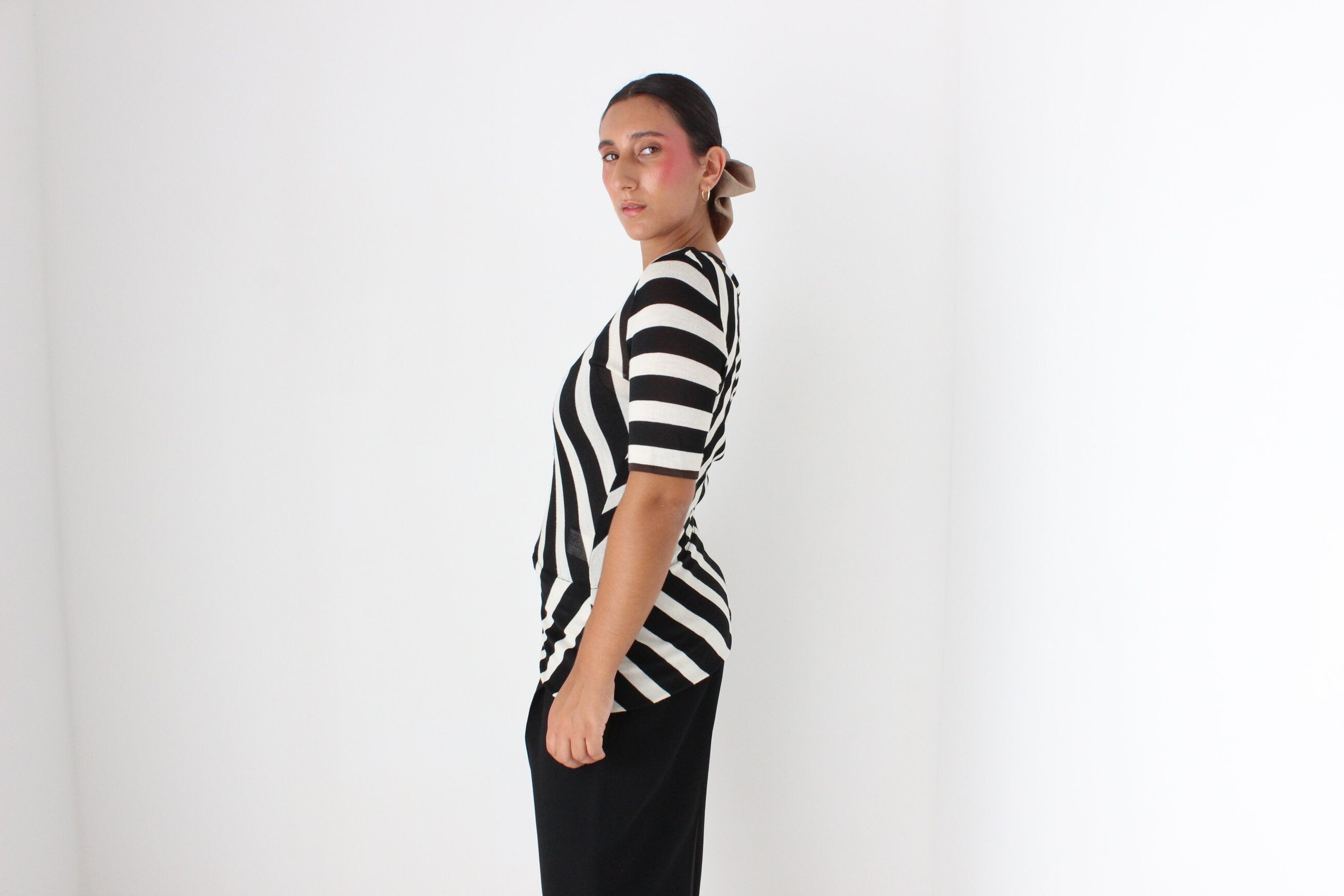 90s Gianfranco Ferre Italian Made Modernist Bold Striped Knit Top