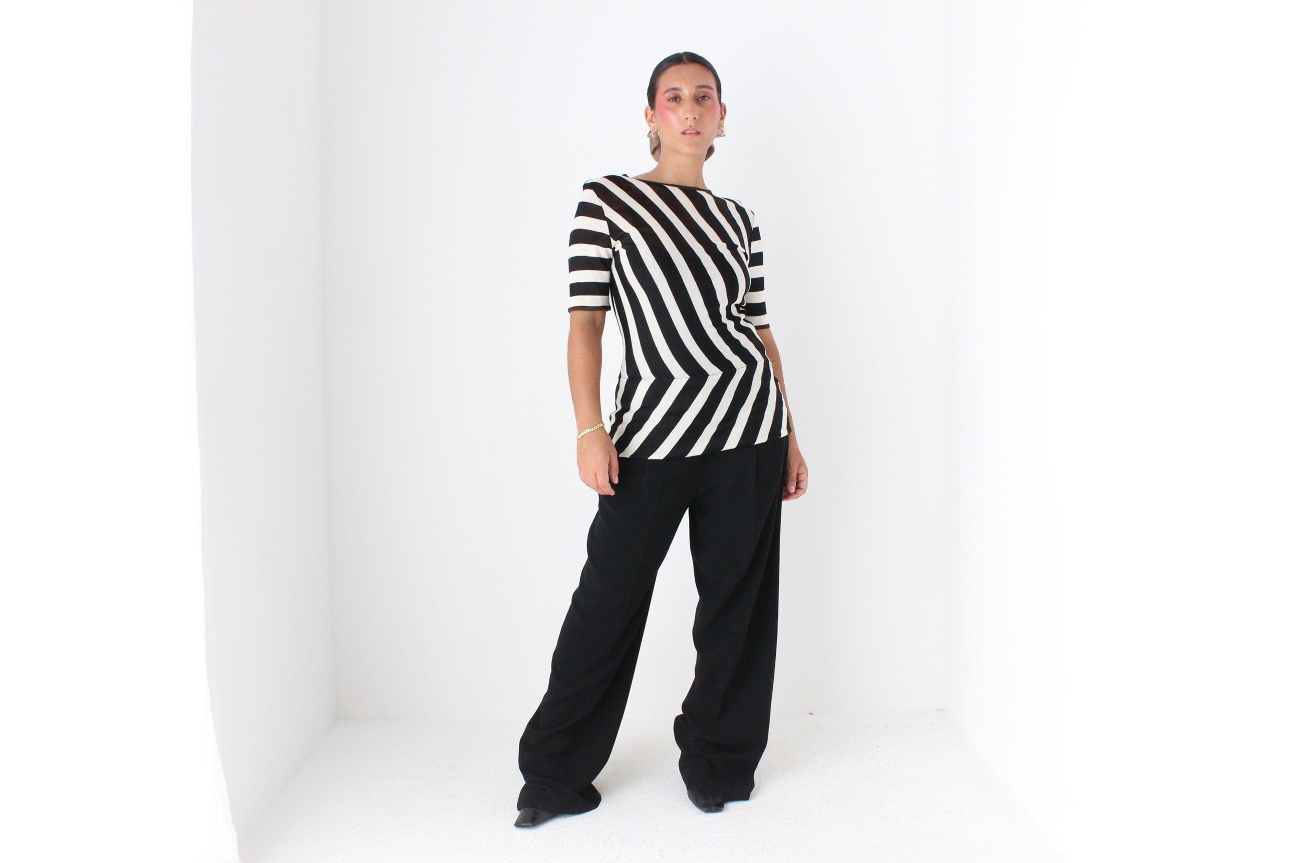 90s Gianfranco Ferre Italian Made Modernist Bold Striped Knit Top