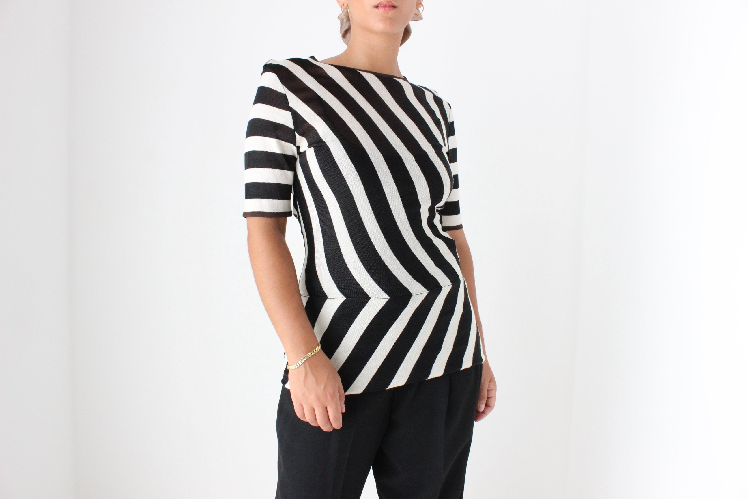 90s Gianfranco Ferre Italian Made Modernist Bold Striped Knit Top