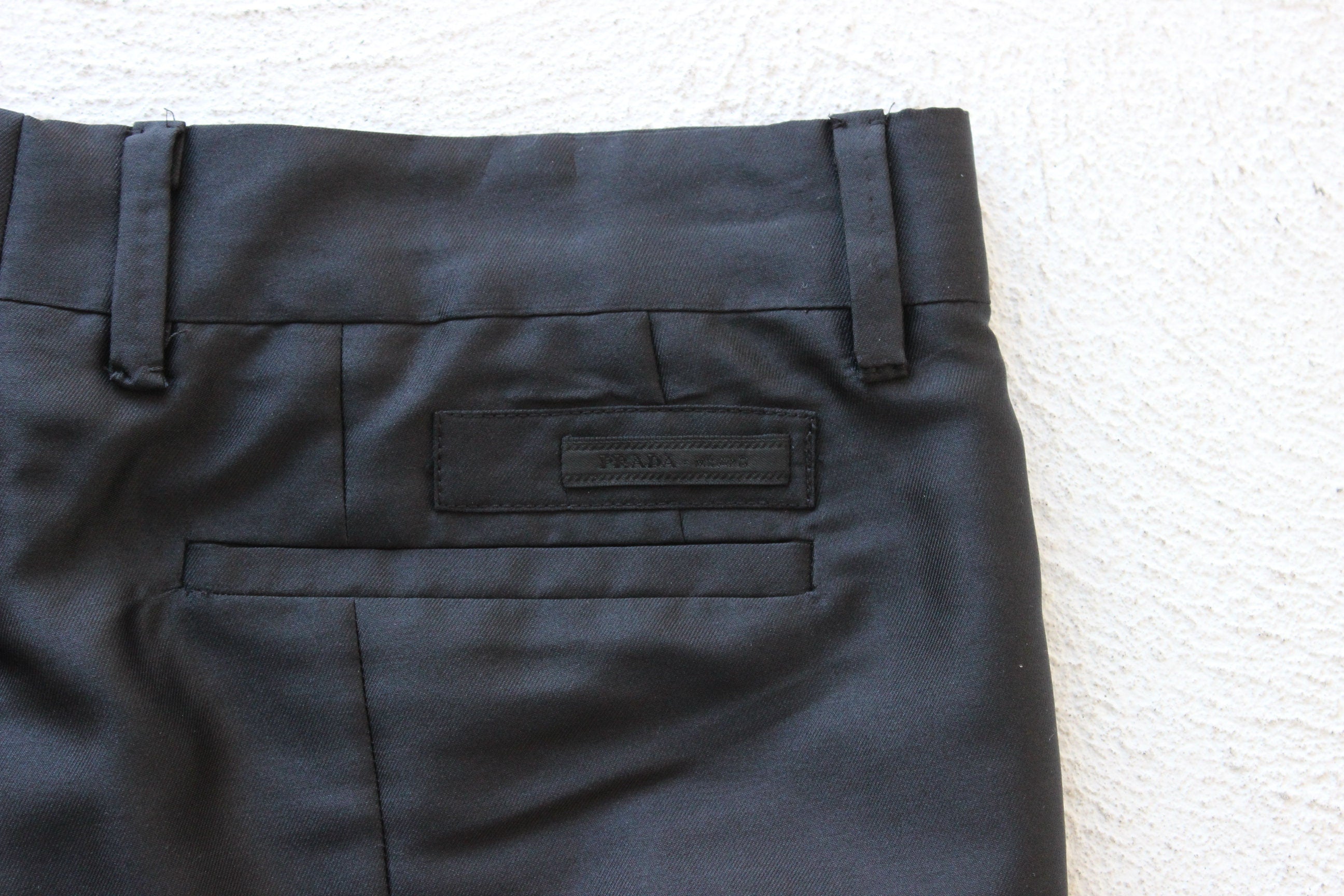 2000s PRADA Minimal Black Slim Trousers w/ Metallic Sheen