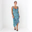 Y2K PURE SILK Teal Shimmer Ruffle Dress
