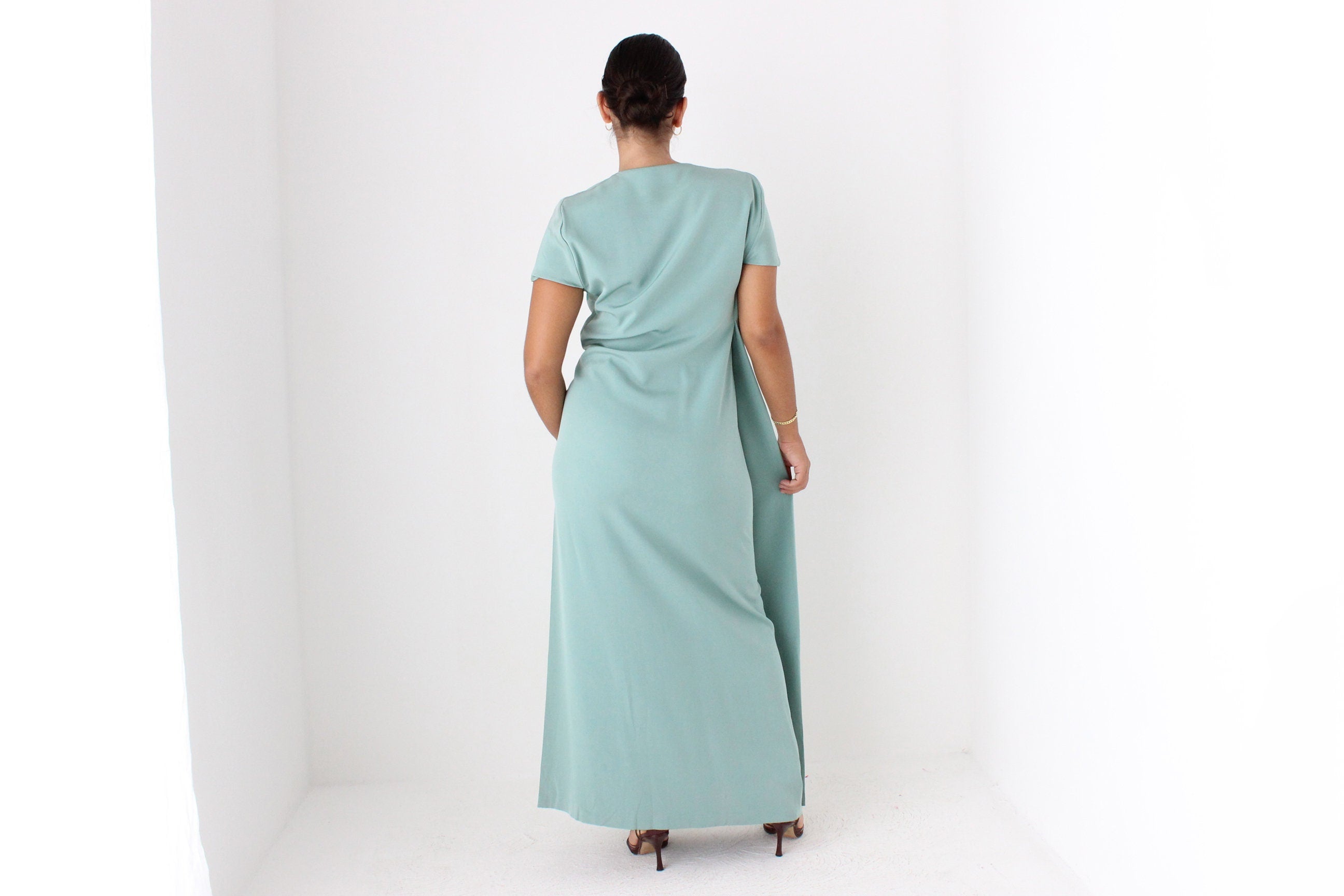 90s CALVIN KLEIN Mint Green Silk Minimal Gown