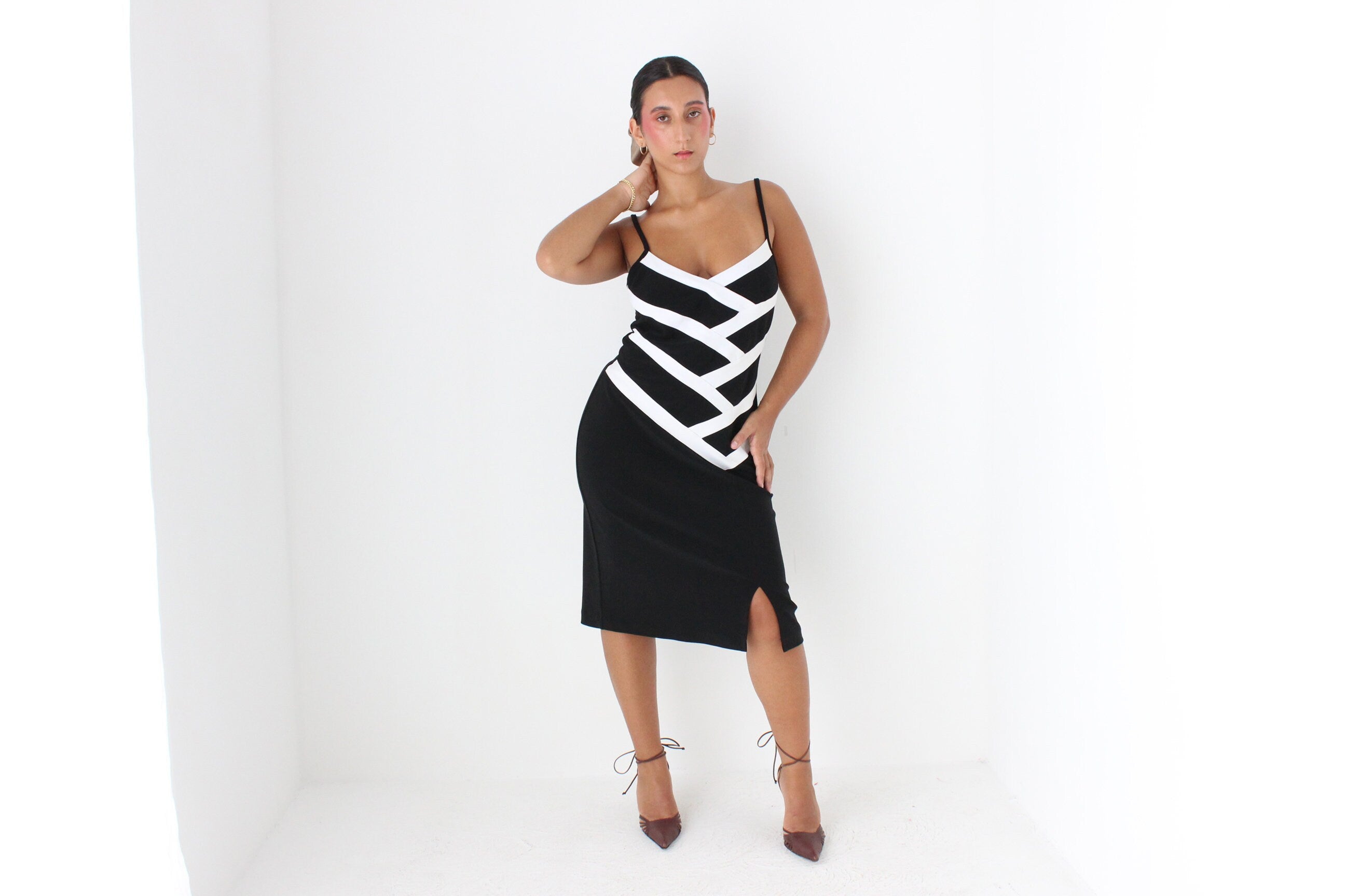 80s Bold Monochrome Bodycon Dress