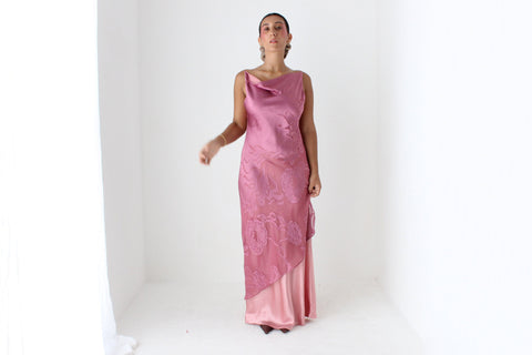 Y2K Layered Satin Cowl Neck Party Gown