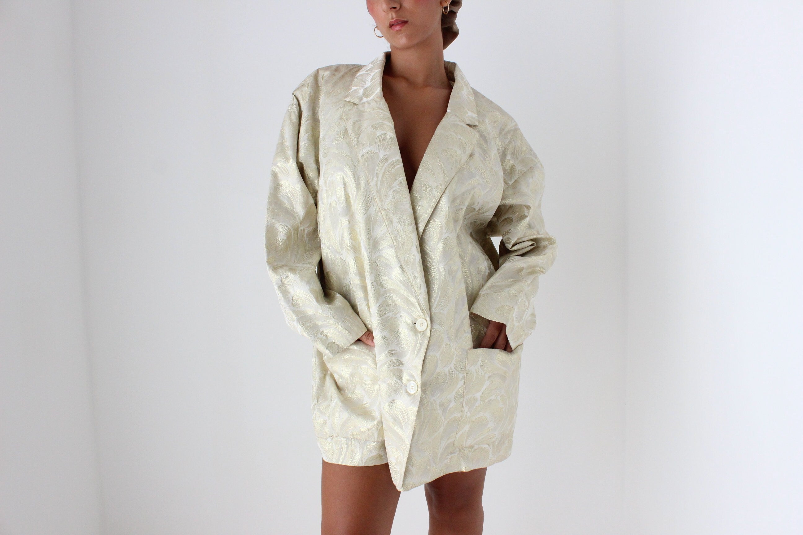 80s Golden Brocade Metallic Oversized Blazer Mini