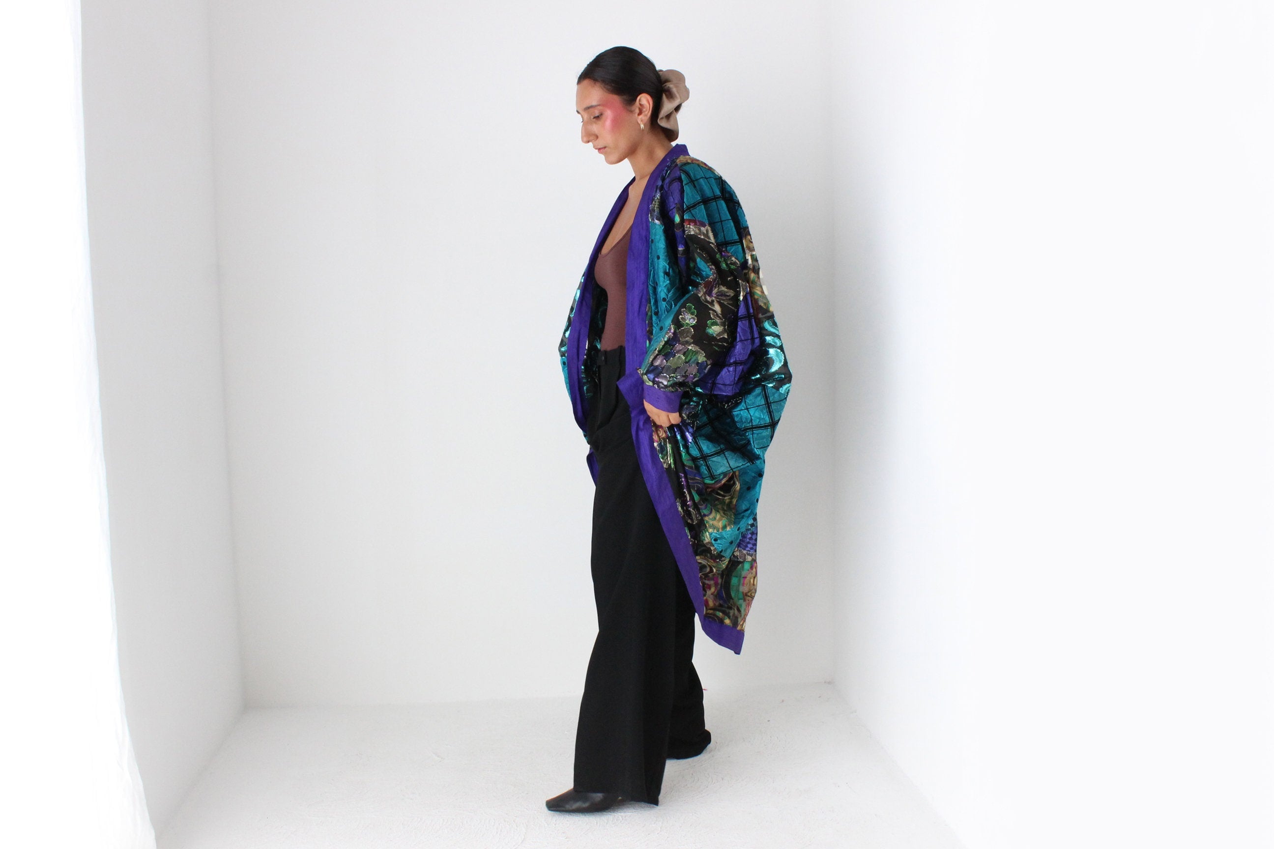 80s Historic Australian Designer Maximalist Rainbow Patchwork Batwing Kimono Jacket