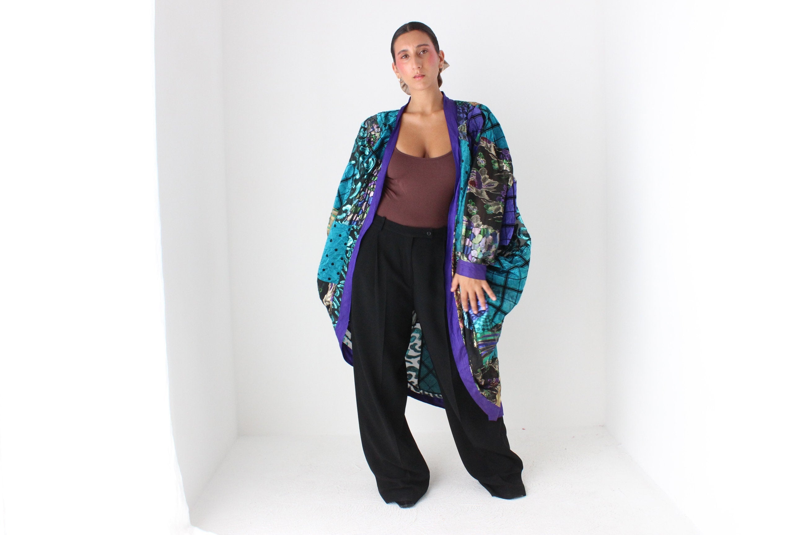 80s Historic Australian Designer Maximalist Rainbow Patchwork Batwing Kimono Jacket