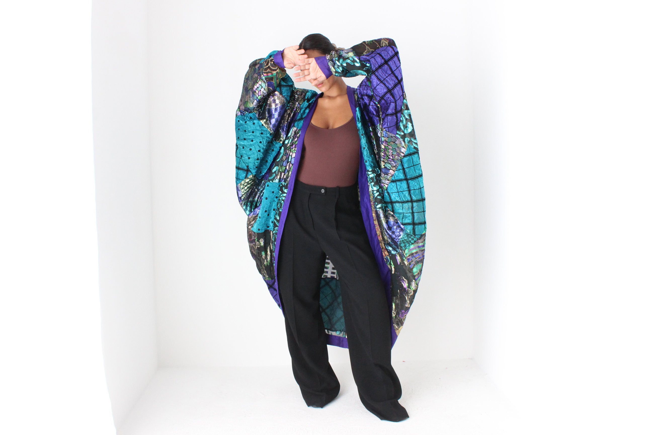 80s Historic Australian Designer Maximalist Rainbow Patchwork Batwing Kimono Jacket