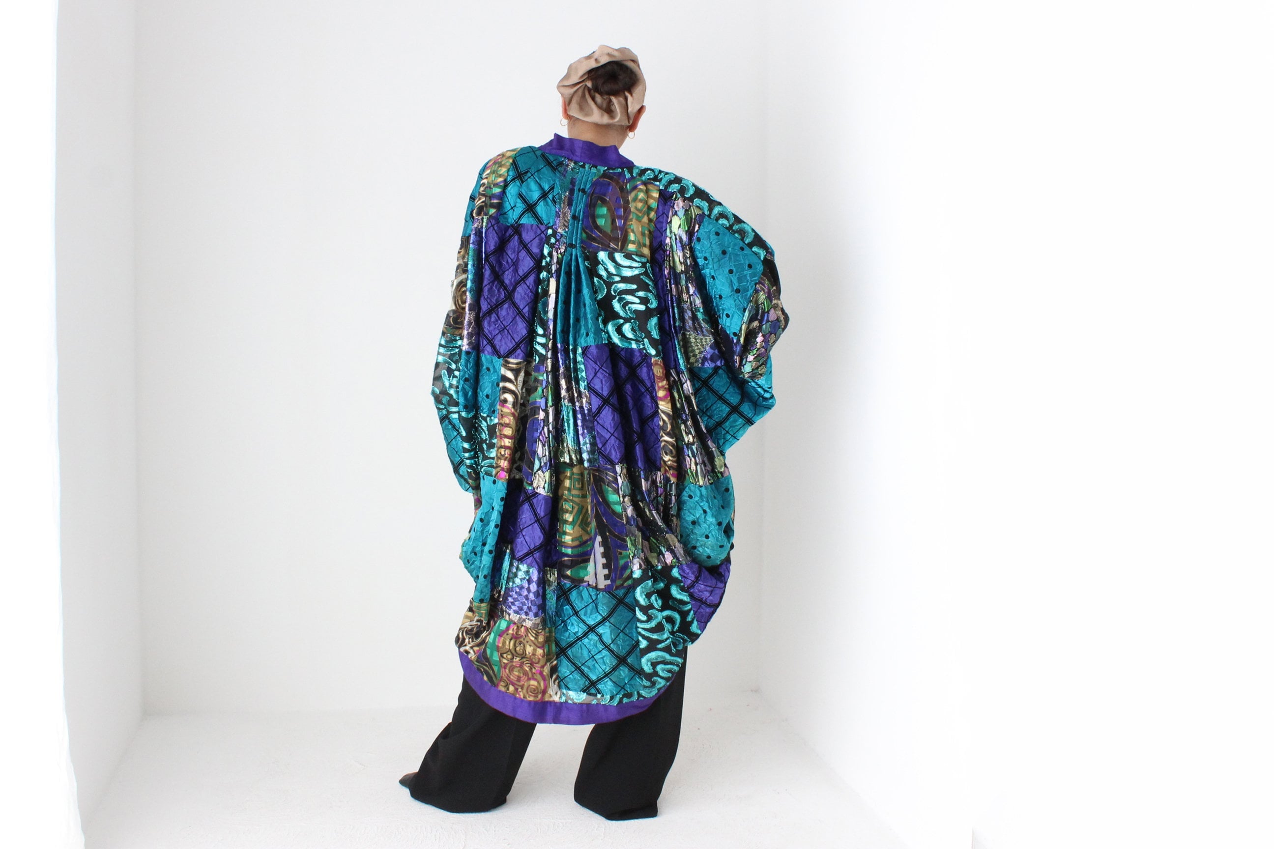 80s Historic Australian Designer Maximalist Rainbow Patchwork Batwing Kimono Jacket