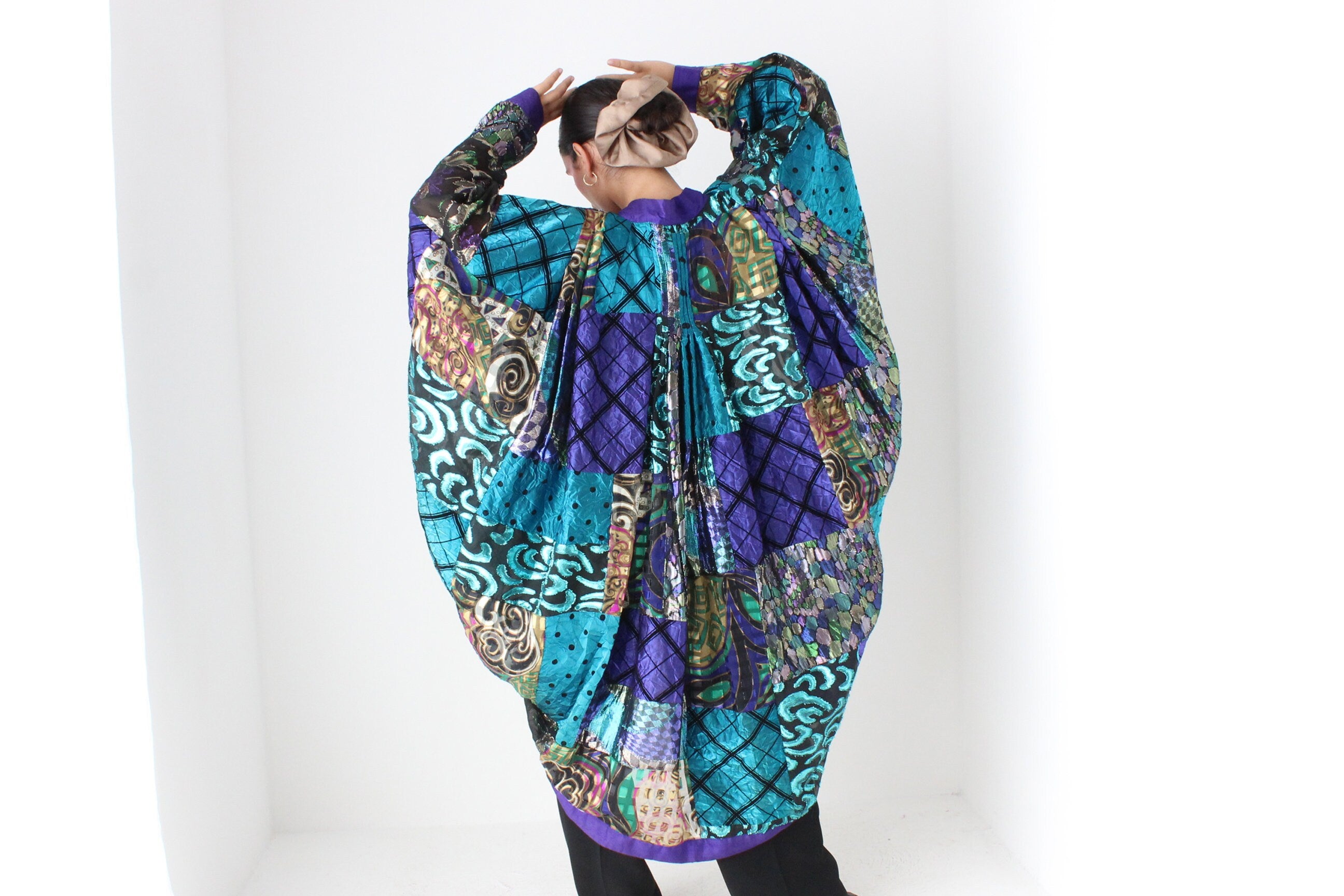 80s Historic Australian Designer Maximalist Rainbow Patchwork Batwing Kimono Jacket