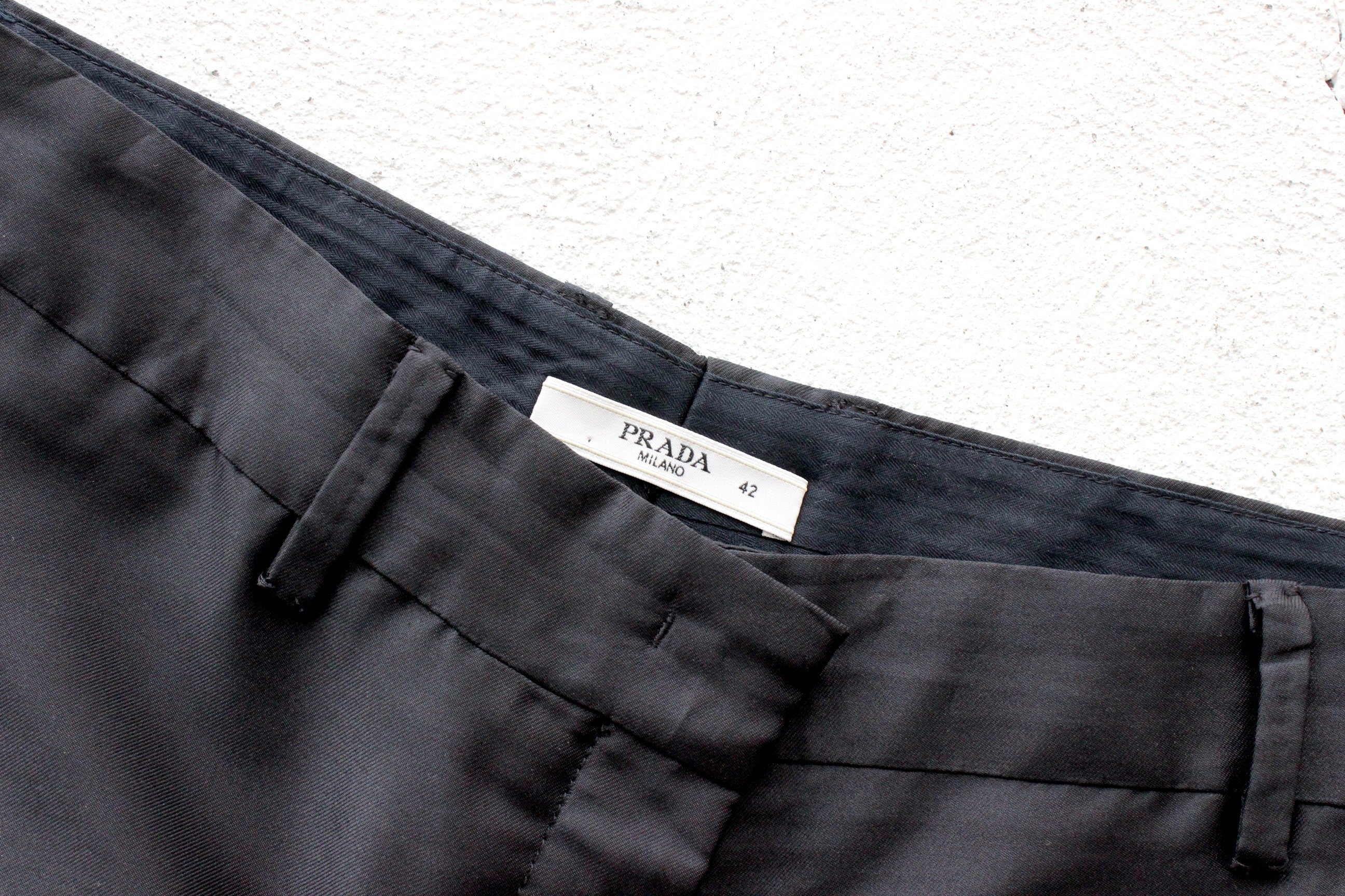 2000s PRADA Minimal Black Slim Trousers w/ Metallic Sheen