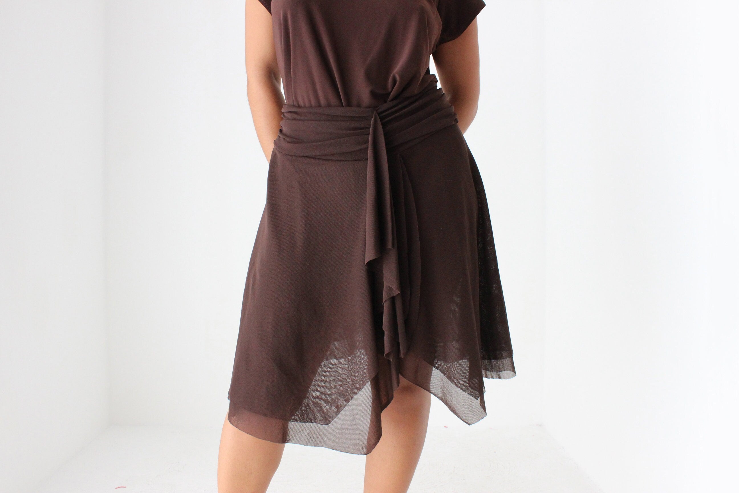 Y2K Tommy Bahama Stretch Chocolate Layered Mesh Pointed Hem Skirt