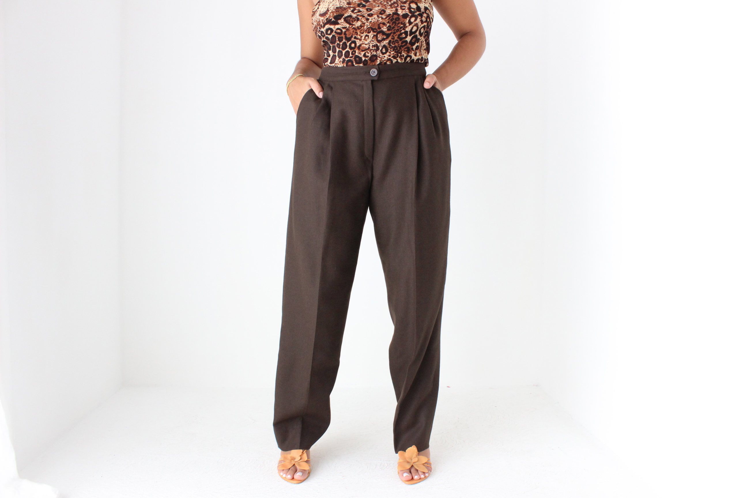 80s VALENTINO Vintage Pure Wool Relaxed Chocolate Trousers