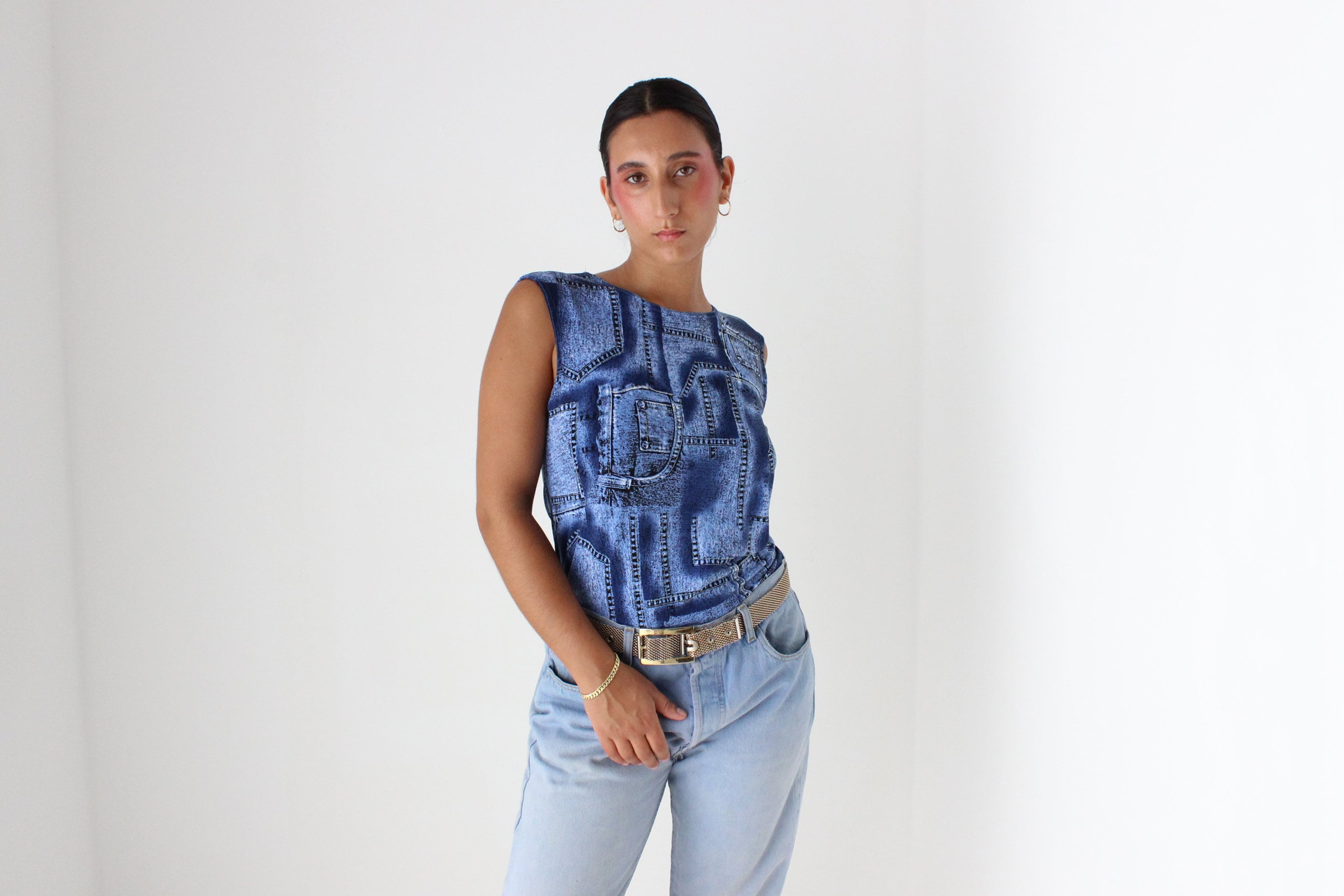 Y2K Denim Printed Patchwork Sleeveless Tank