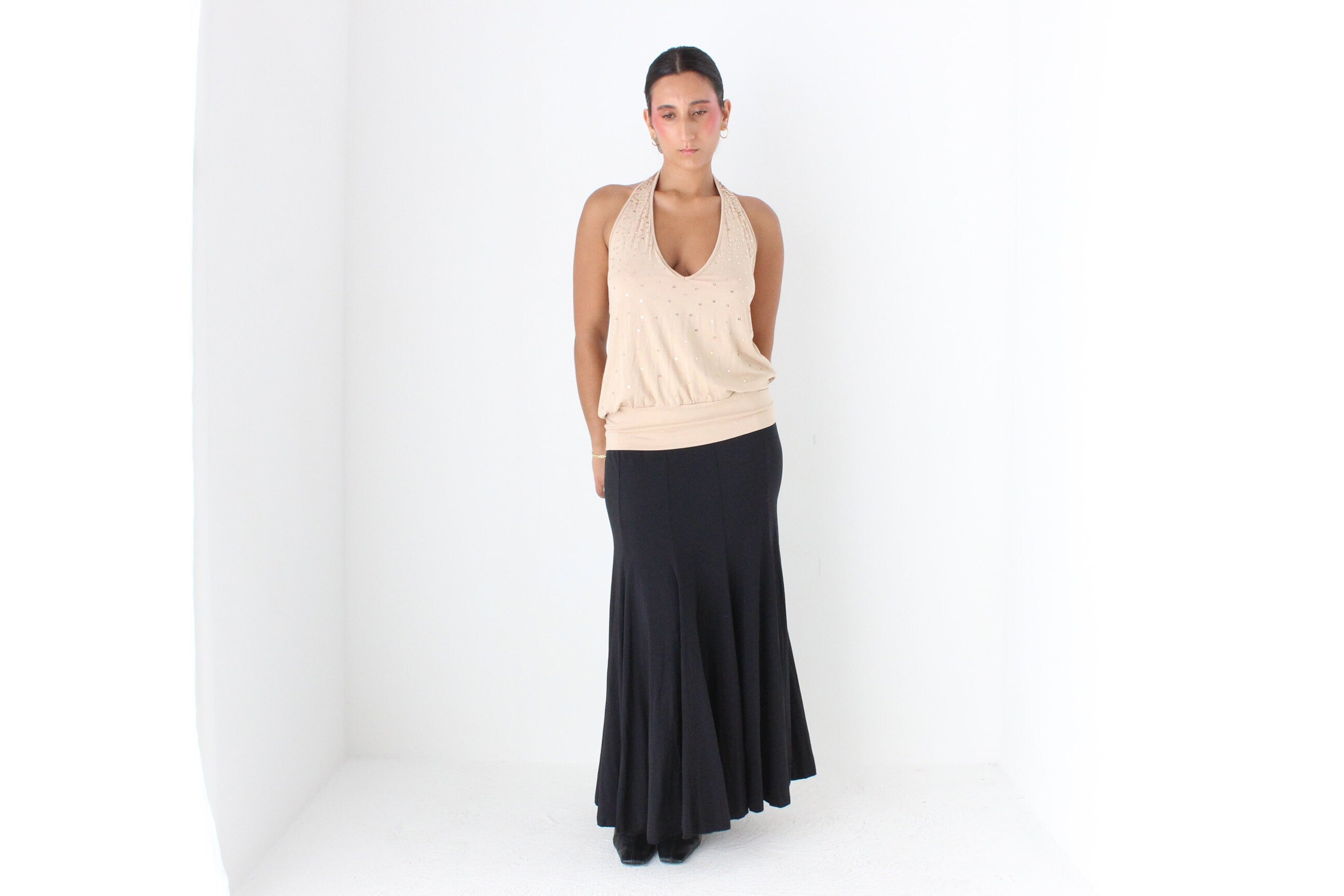 90s Minimal Slinky Stretch Maxi / Midi Skirt