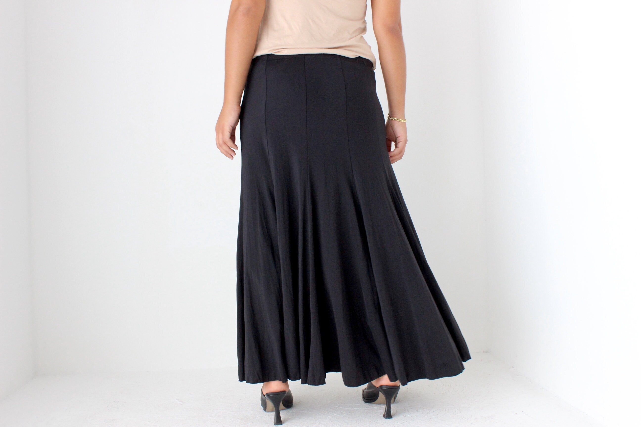 90s Minimal Slinky Stretch Maxi / Midi Skirt