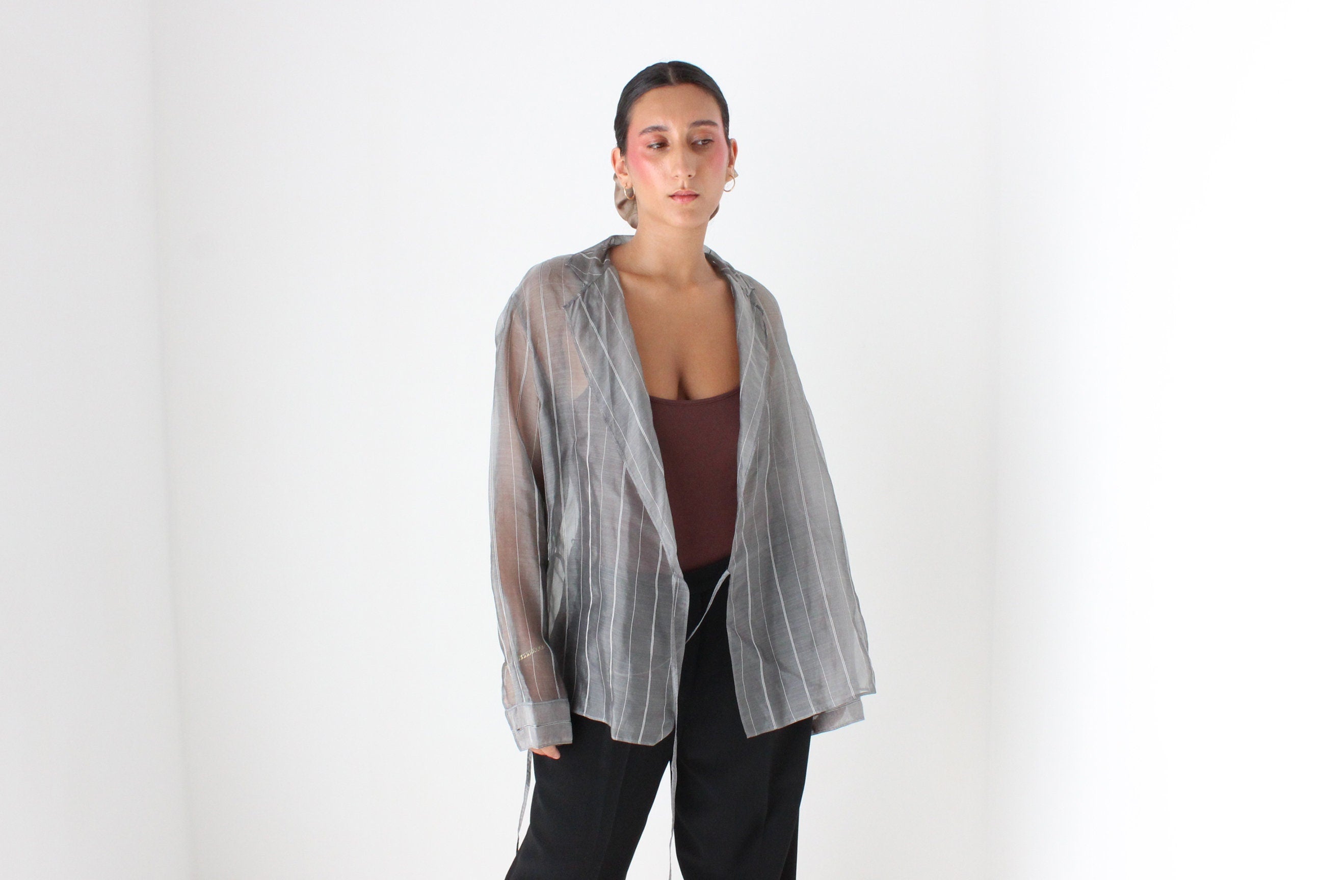 2000s Layfayette 148 Silk Organza Futuristic Wrap Top