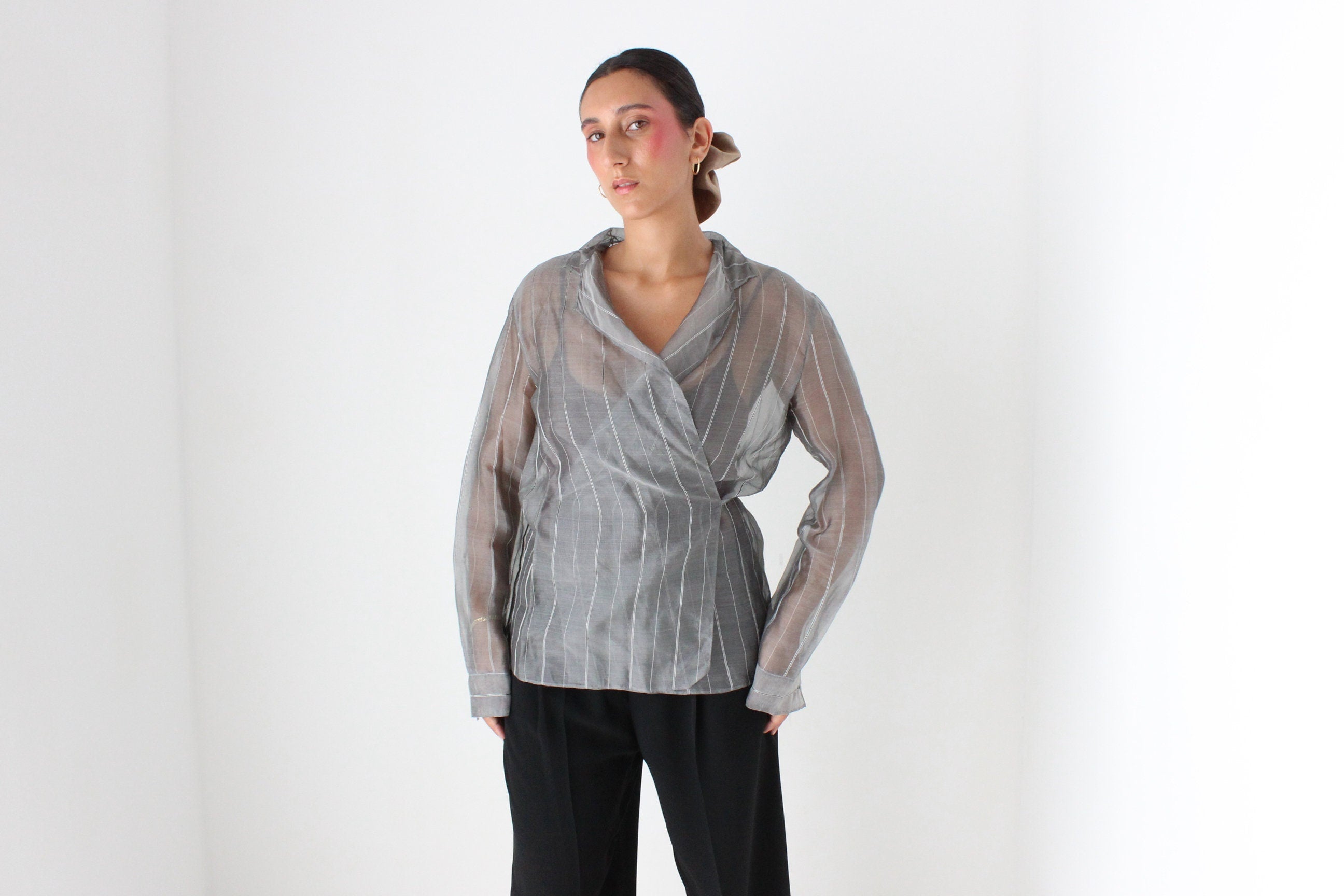 2000s Layfayette 148 Silk Organza Futuristic Wrap Top