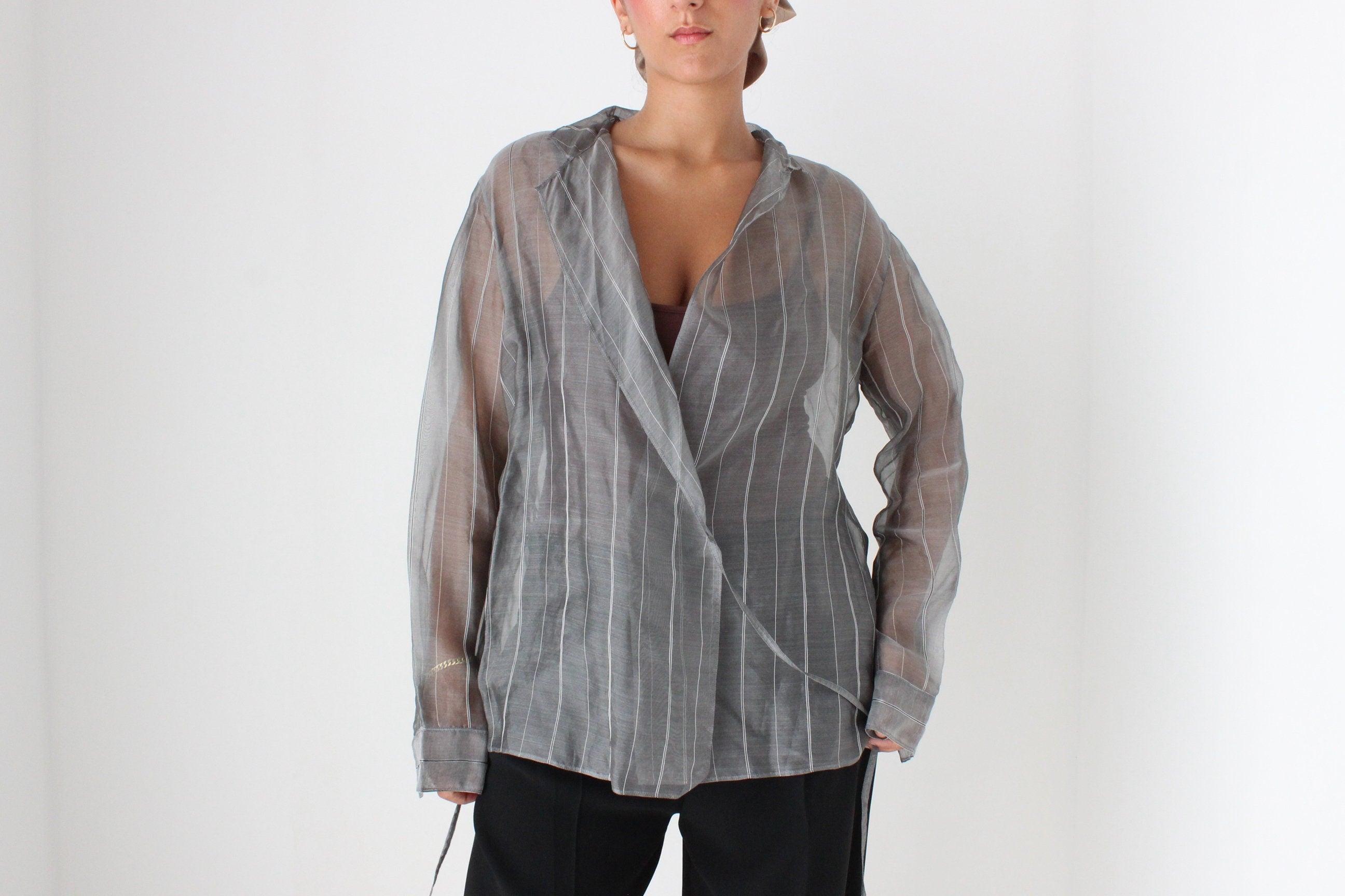 2000s Layfayette 148 Silk Organza Futuristic Wrap Top