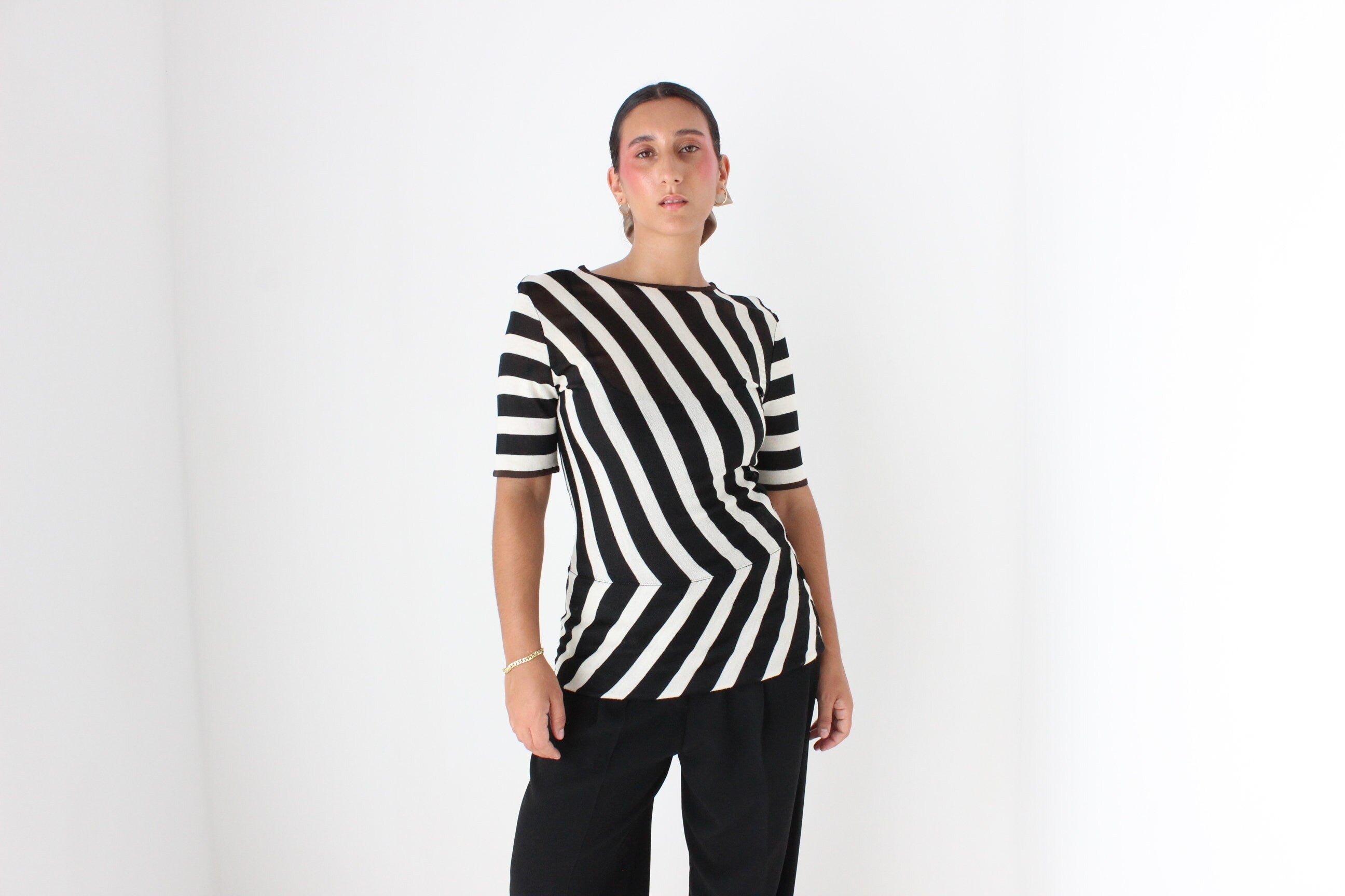 90s Gianfranco Ferre Italian Made Modernist Bold Striped Knit Top