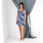 MADE IN ITALY Y2K Denim Printed Stretch Cowl Neck Mini Dress