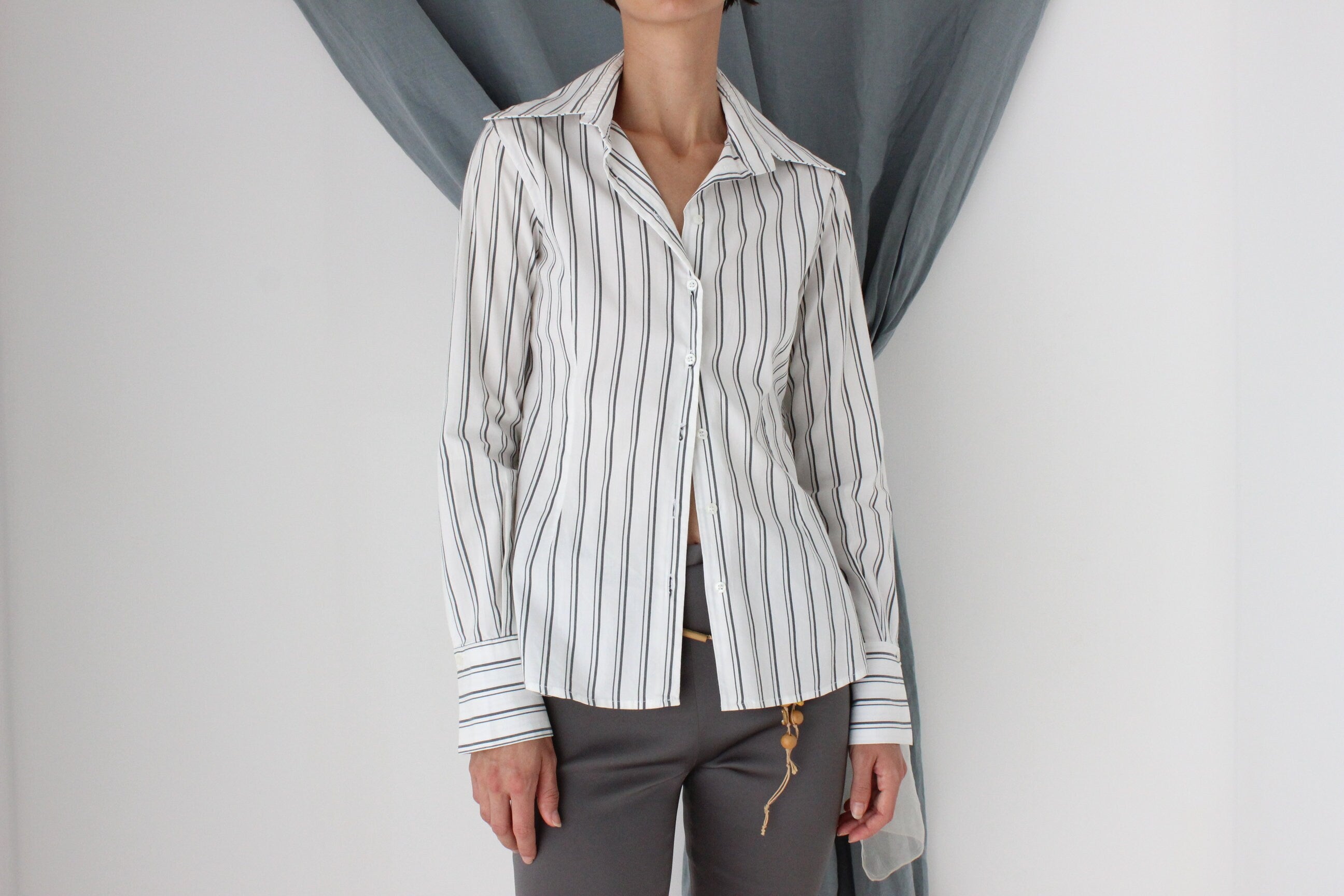 MADE IN ITALY 90s Sexy Striped Button Up Shirt by Kor@Kor