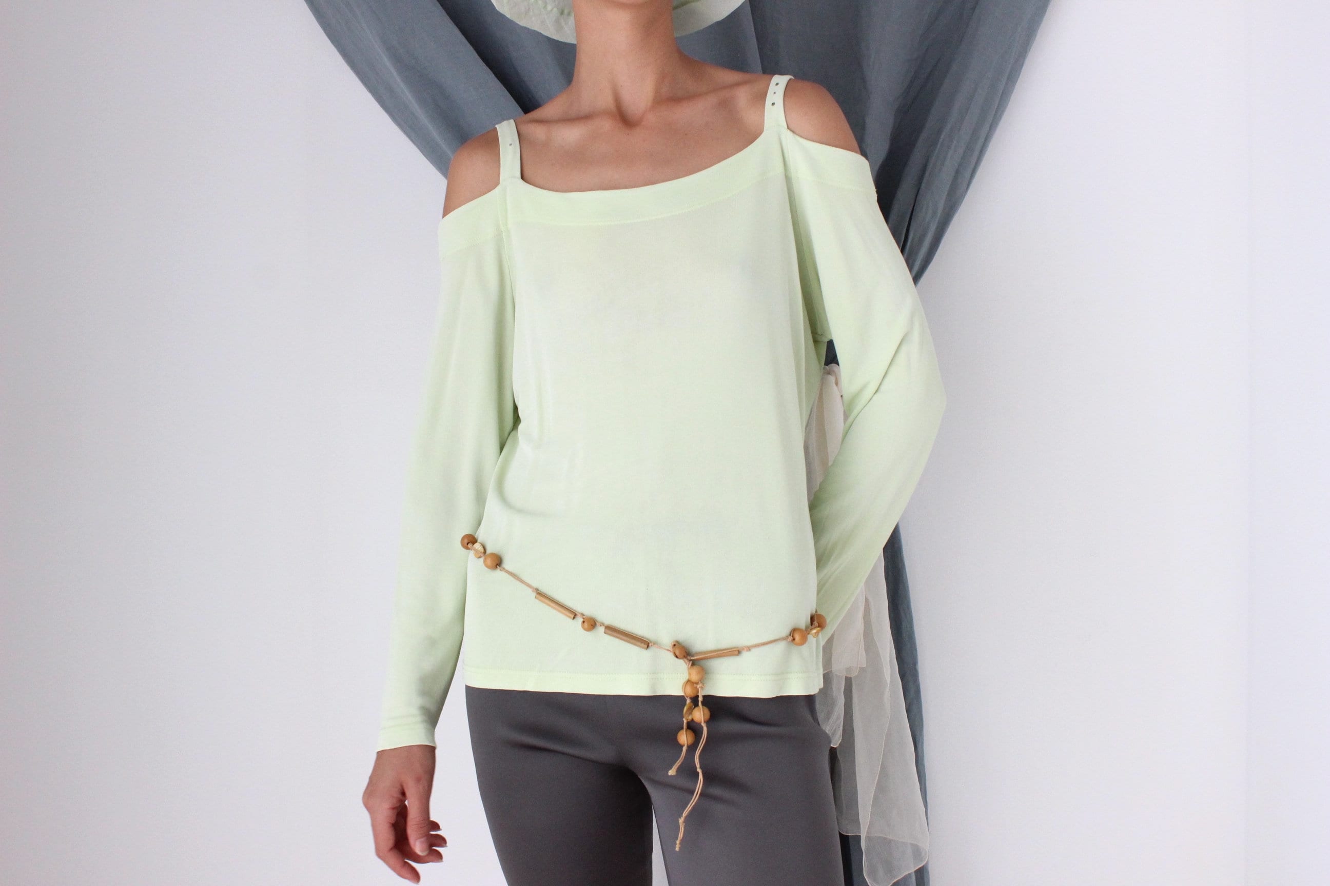 MADE IN ITALY 2000s Slinky Pastel Cold Shoulder Top