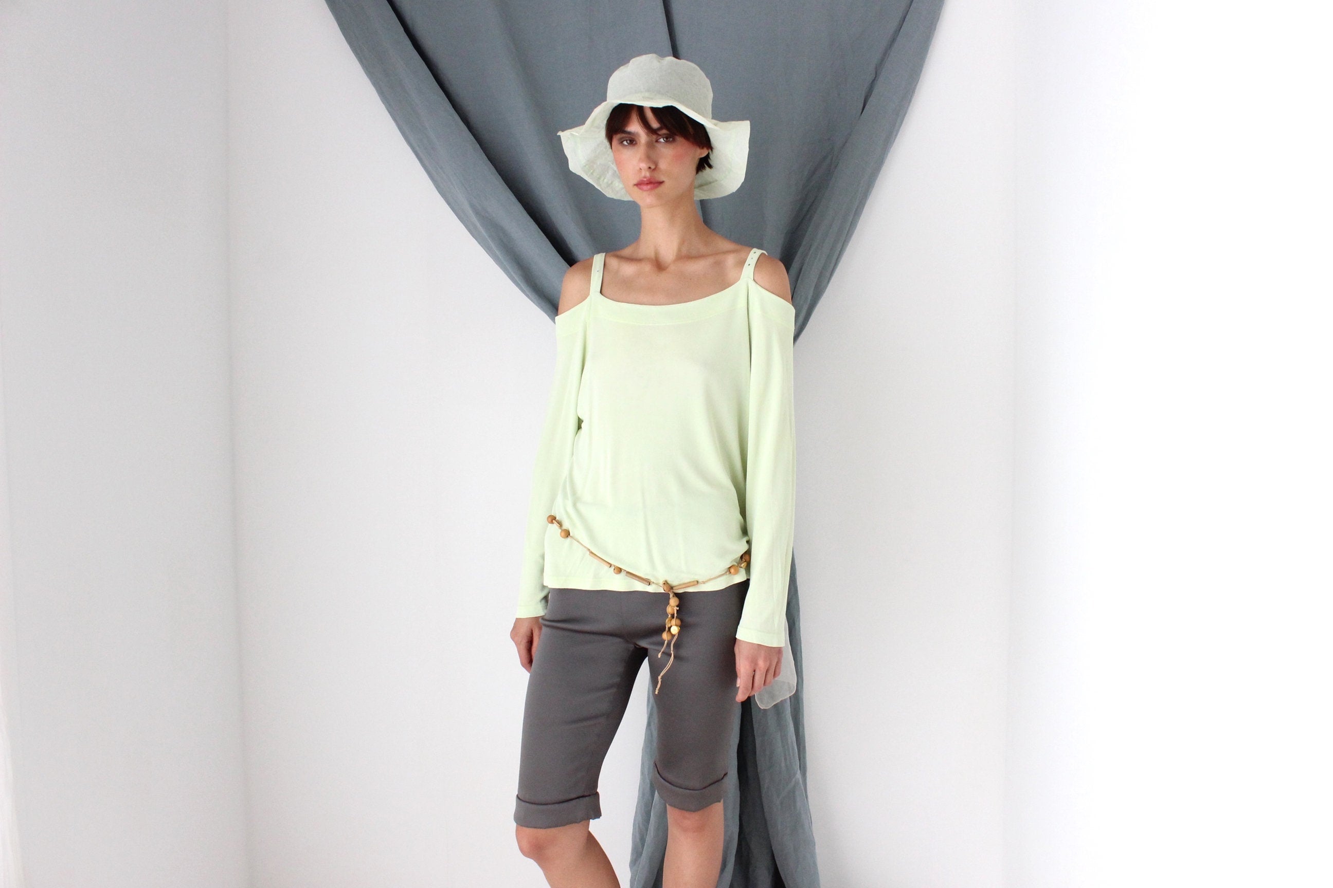 MADE IN ITALY 2000s Slinky Pastel Cold Shoulder Top