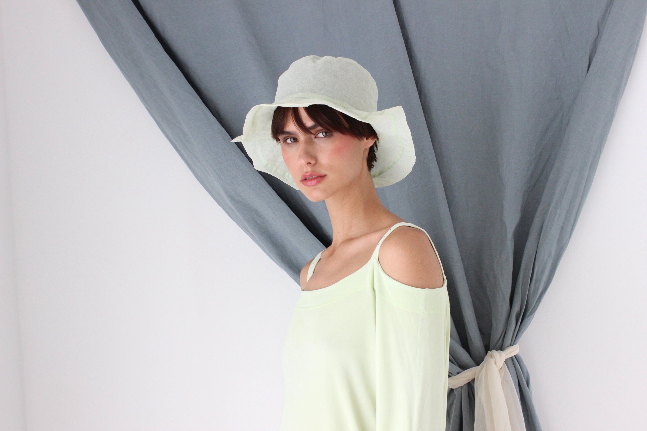 MADE IN ITALY Pastel Pure Cotton Organza Soft Brim Hat