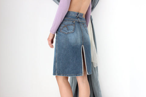 MADE IN ITALY Washed Out Phard Y2K Denim Skirt