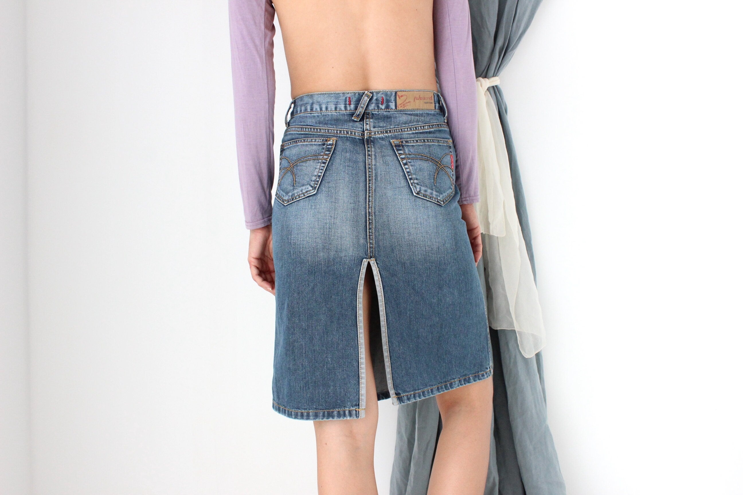 MADE IN ITALY Washed Out Phard Y2K Denim Skirt