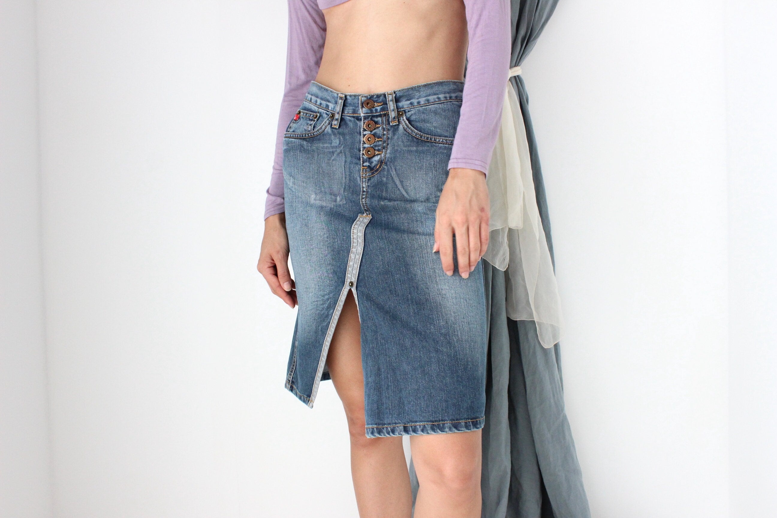 MADE IN ITALY Washed Out Phard Y2K Denim Skirt