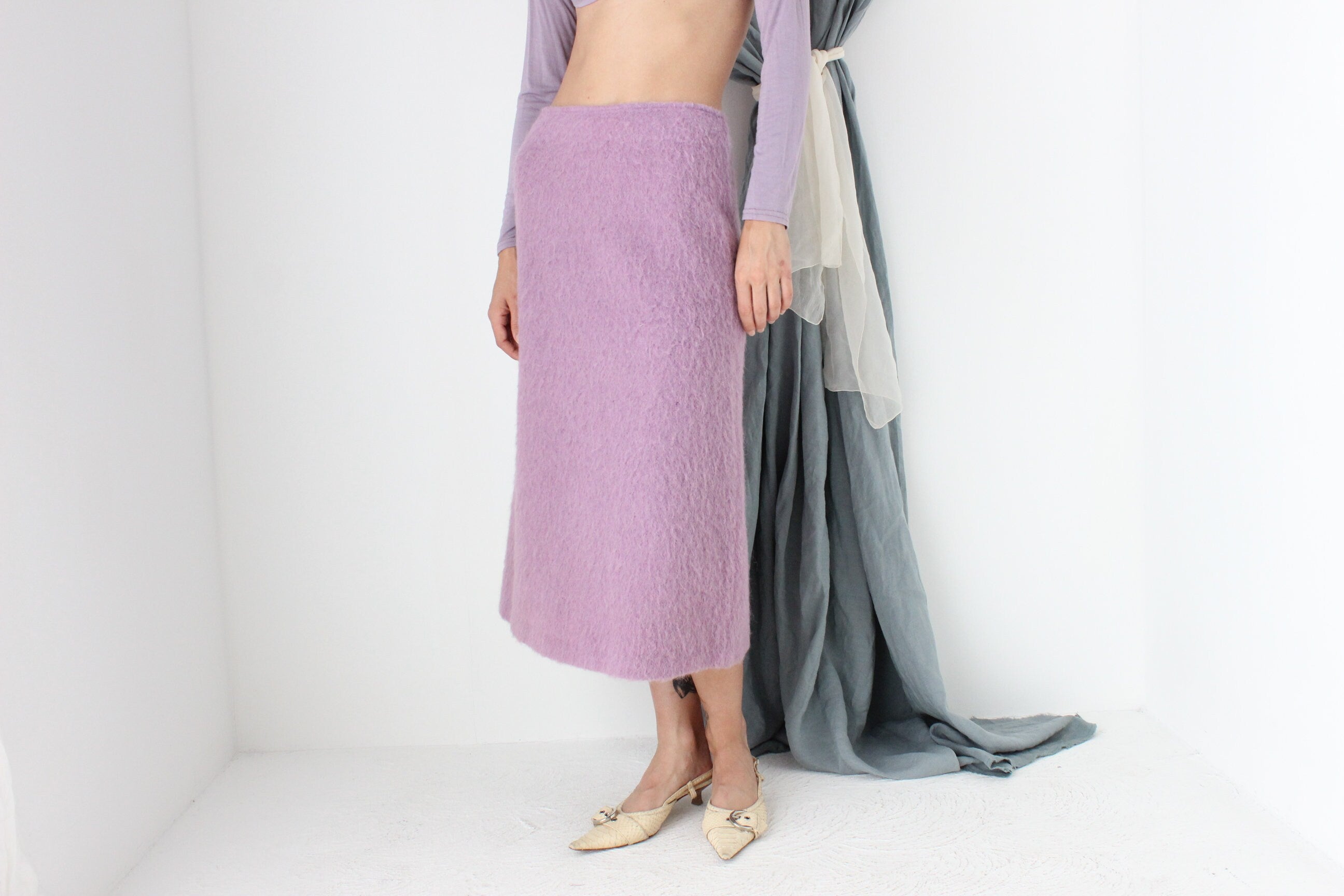 MADE IN ITALY 90s Mohair, Alpaca & Wool Knit Midi Skirt