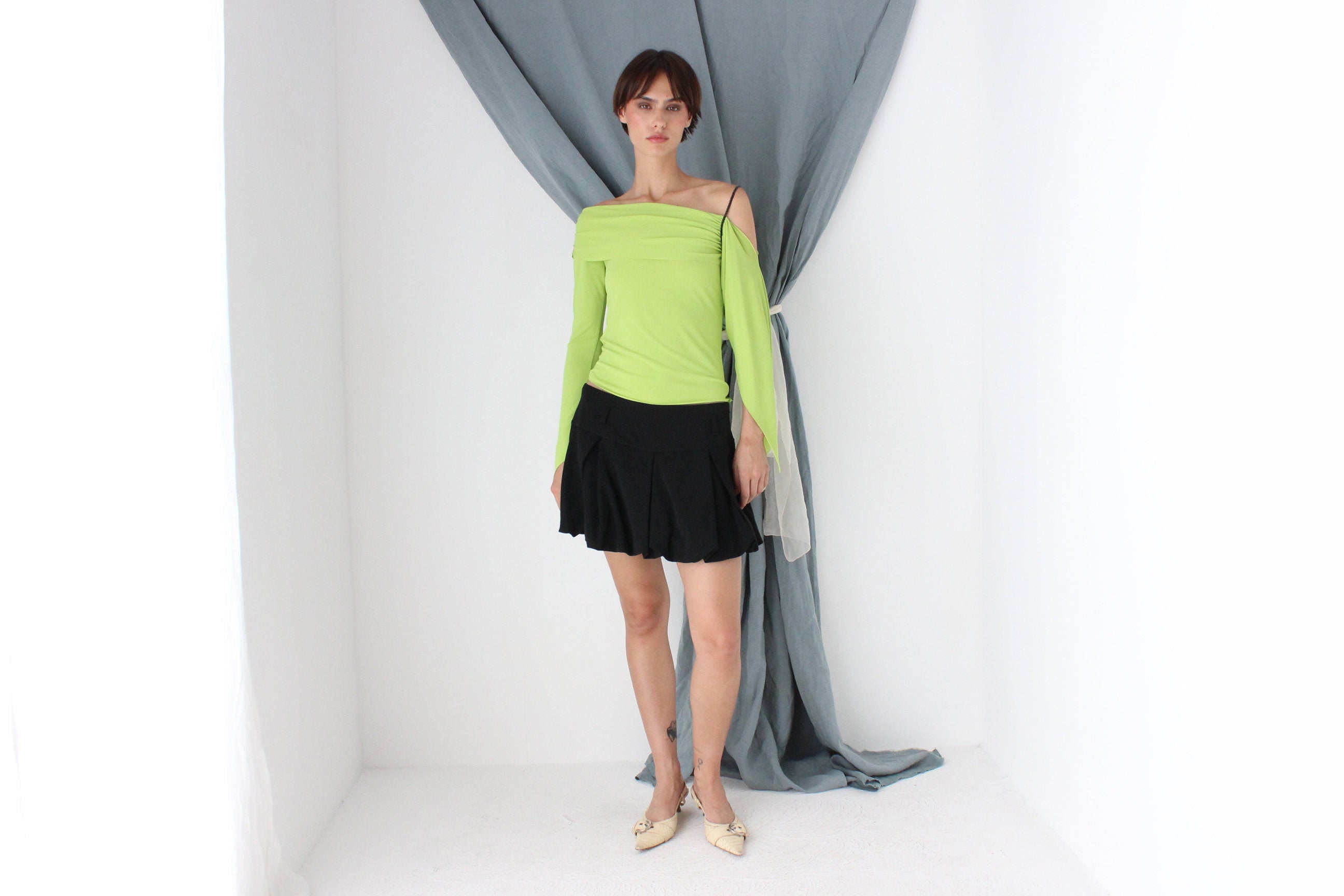 MADE IN ITALY Incredible Y2K Asymmetric Lime Top