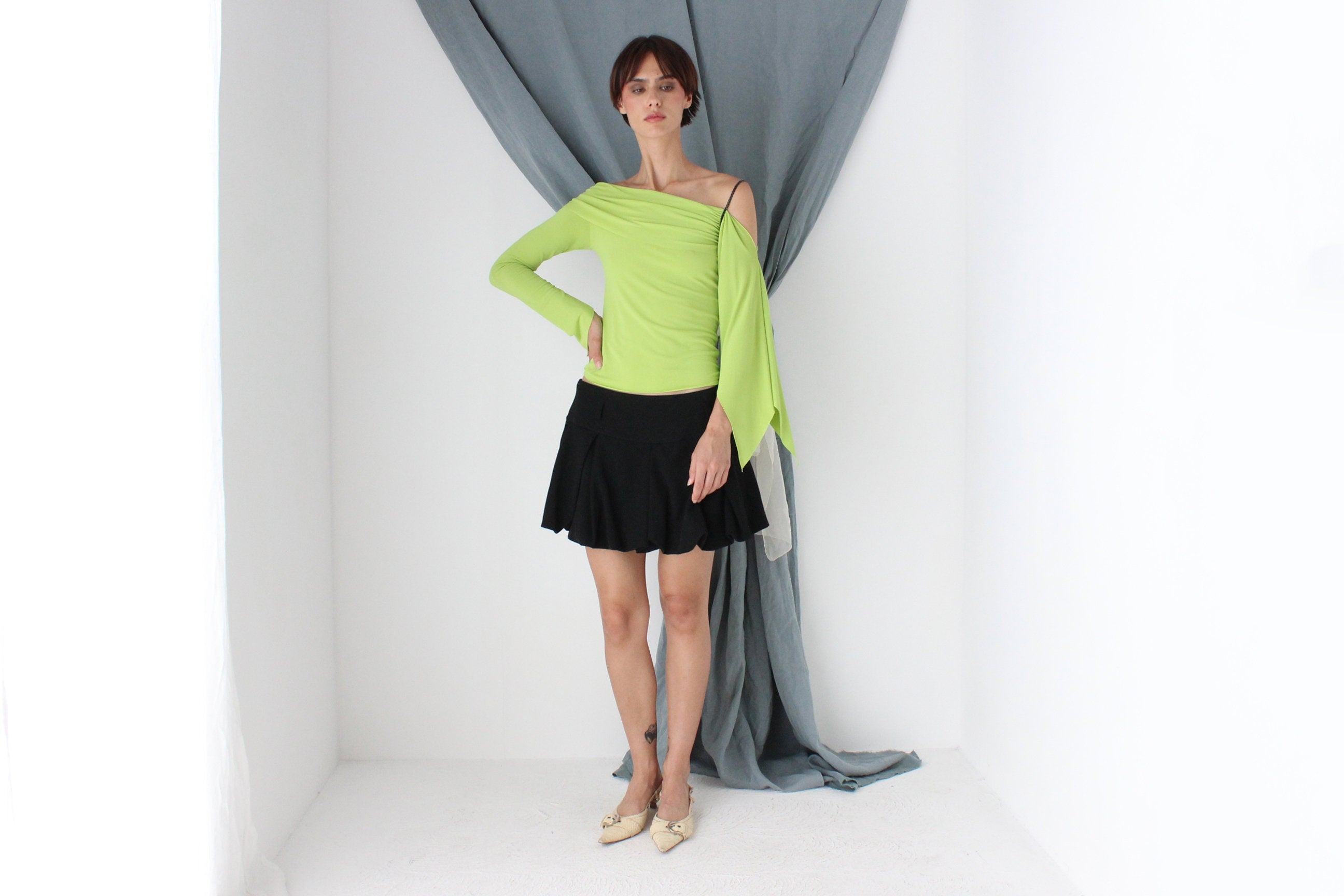 MADE IN ITALY Incredible Y2K Asymmetric Lime Top