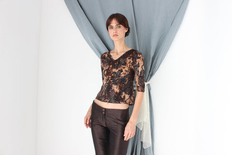 MADE IN ITALY "Leopard & Lace" Y2K Sequin Fitted Crop Top