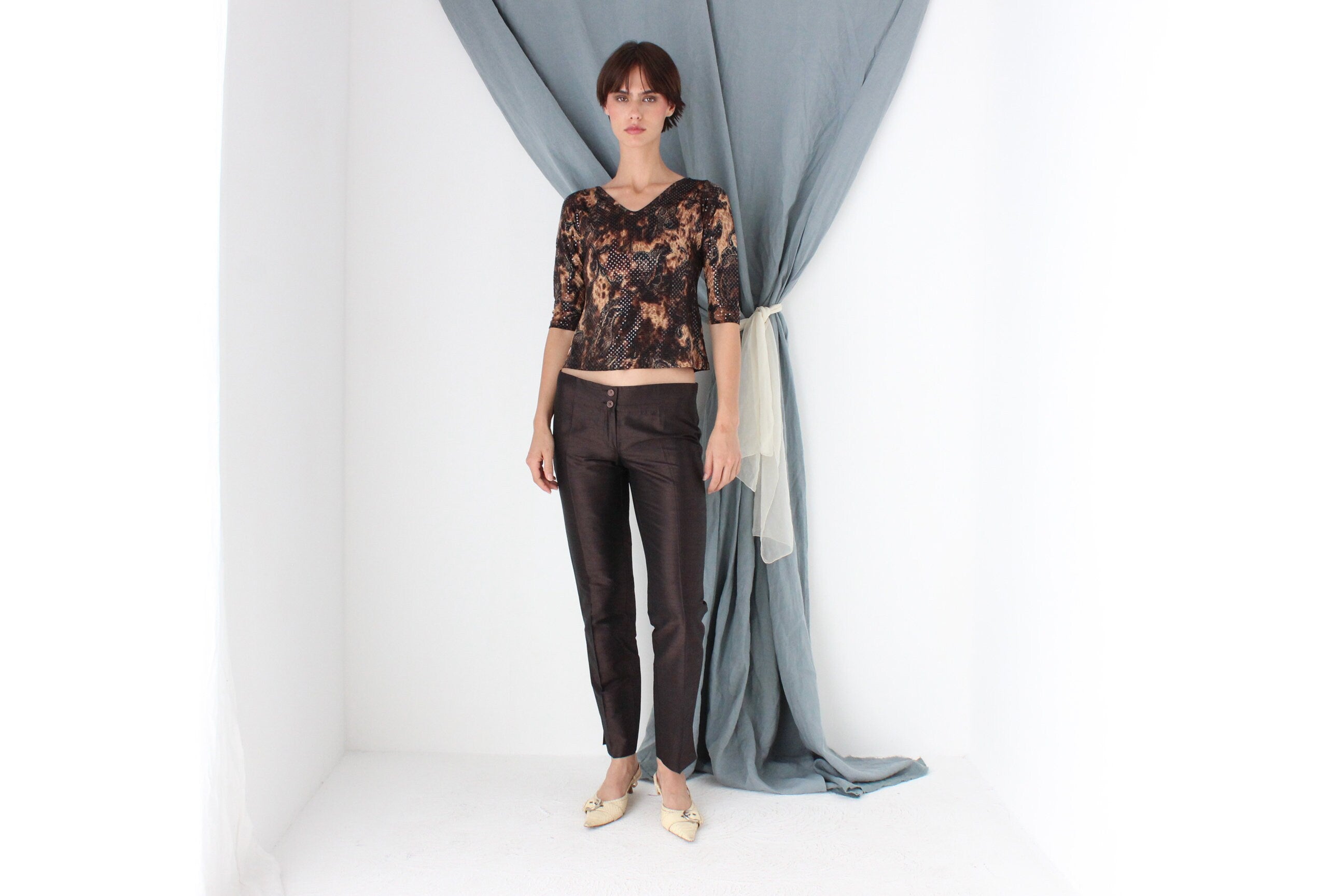 MADE IN ITALY Dolce & Gabbana Raw Silk Chocolate Low Rise Trousers