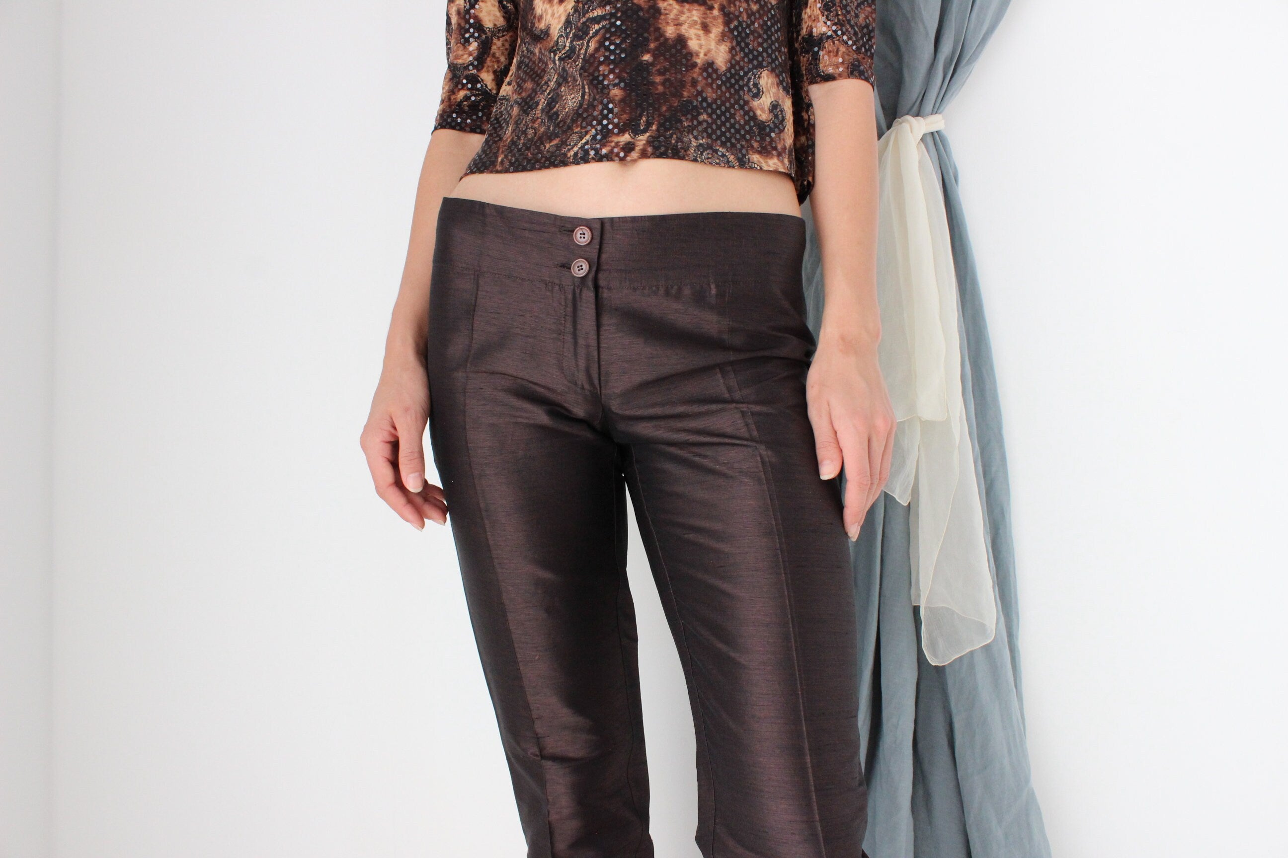 MADE IN ITALY Dolce & Gabbana Raw Silk Chocolate Low Rise Trousers