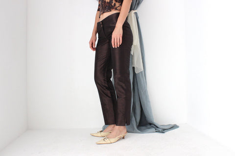 MADE IN ITALY Dolce & Gabbana Raw Silk Chocolate Low Rise Trousers