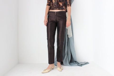 MADE IN ITALY Dolce & Gabbana Raw Silk Chocolate Low Rise Trousers