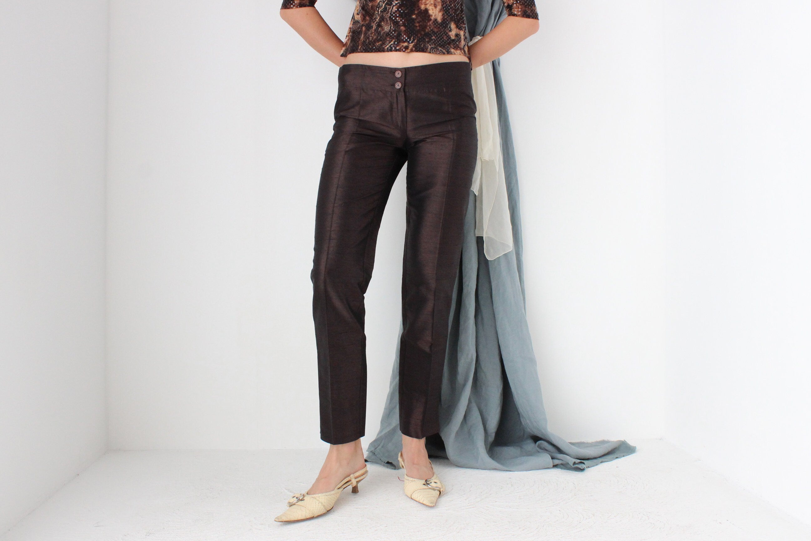 MADE IN ITALY Dolce & Gabbana Raw Silk Chocolate Low Rise Trousers