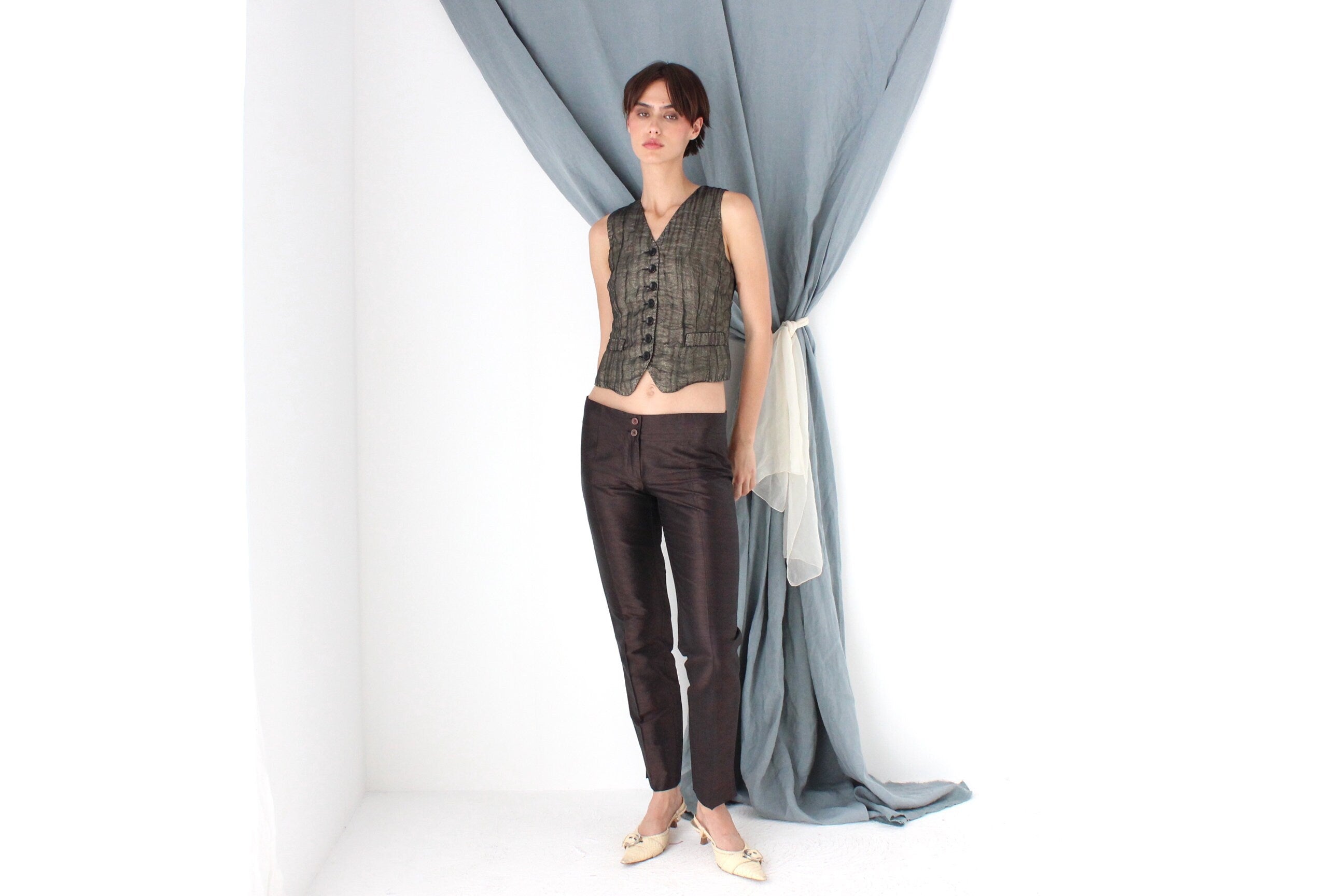 MADE IN ITALY 2000s D&G Metallic Organza Waistcoat Top