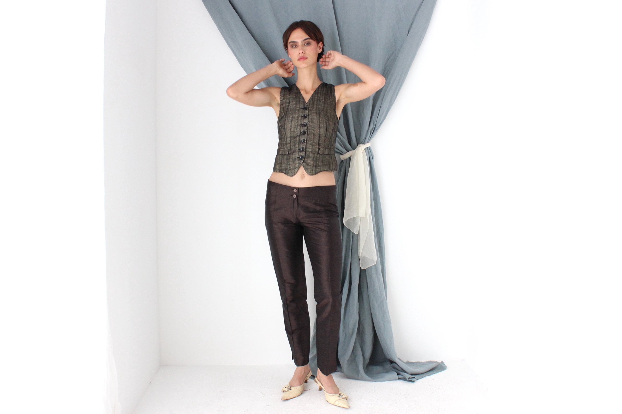 MADE IN ITALY 2000s D&G Metallic Organza Waistcoat Top