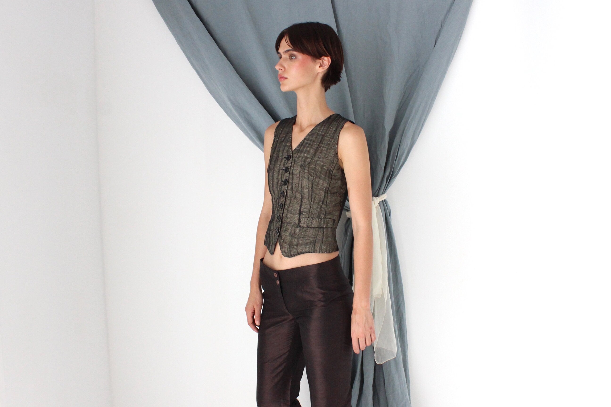 MADE IN ITALY 2000s D&G Metallic Organza Waistcoat Top