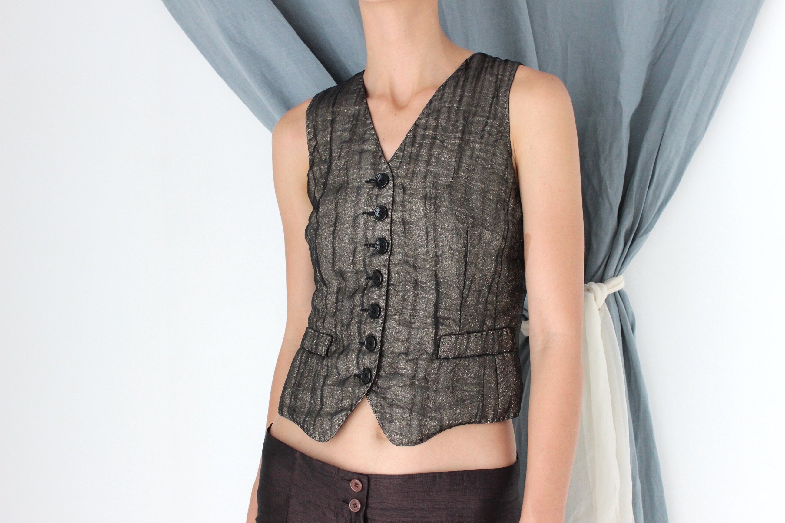 MADE IN ITALY 2000s D&G Metallic Organza Waistcoat Top