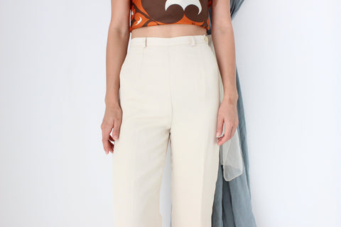 MADE IN ITALY 90s Cream Crepe Cropped Trousers